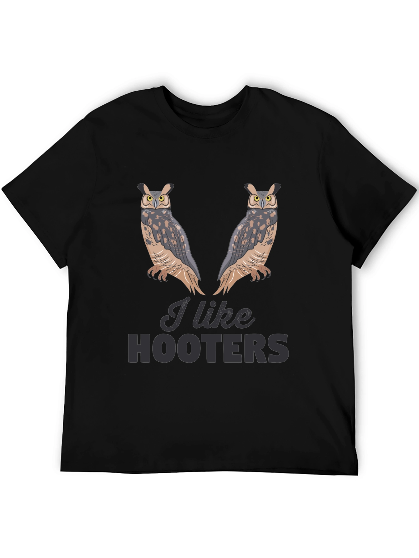 I Like Hooters Owl Graphic Black T-Shirt