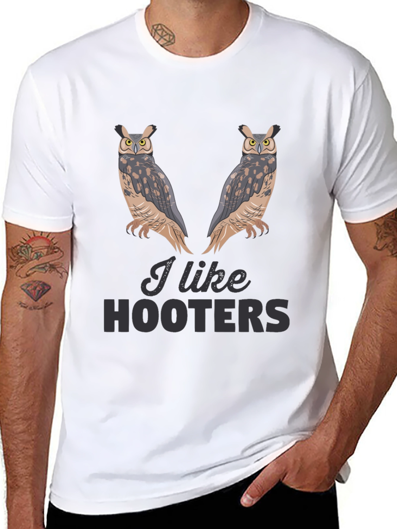 I Like Hooters Owl Graphic Black T-Shirt