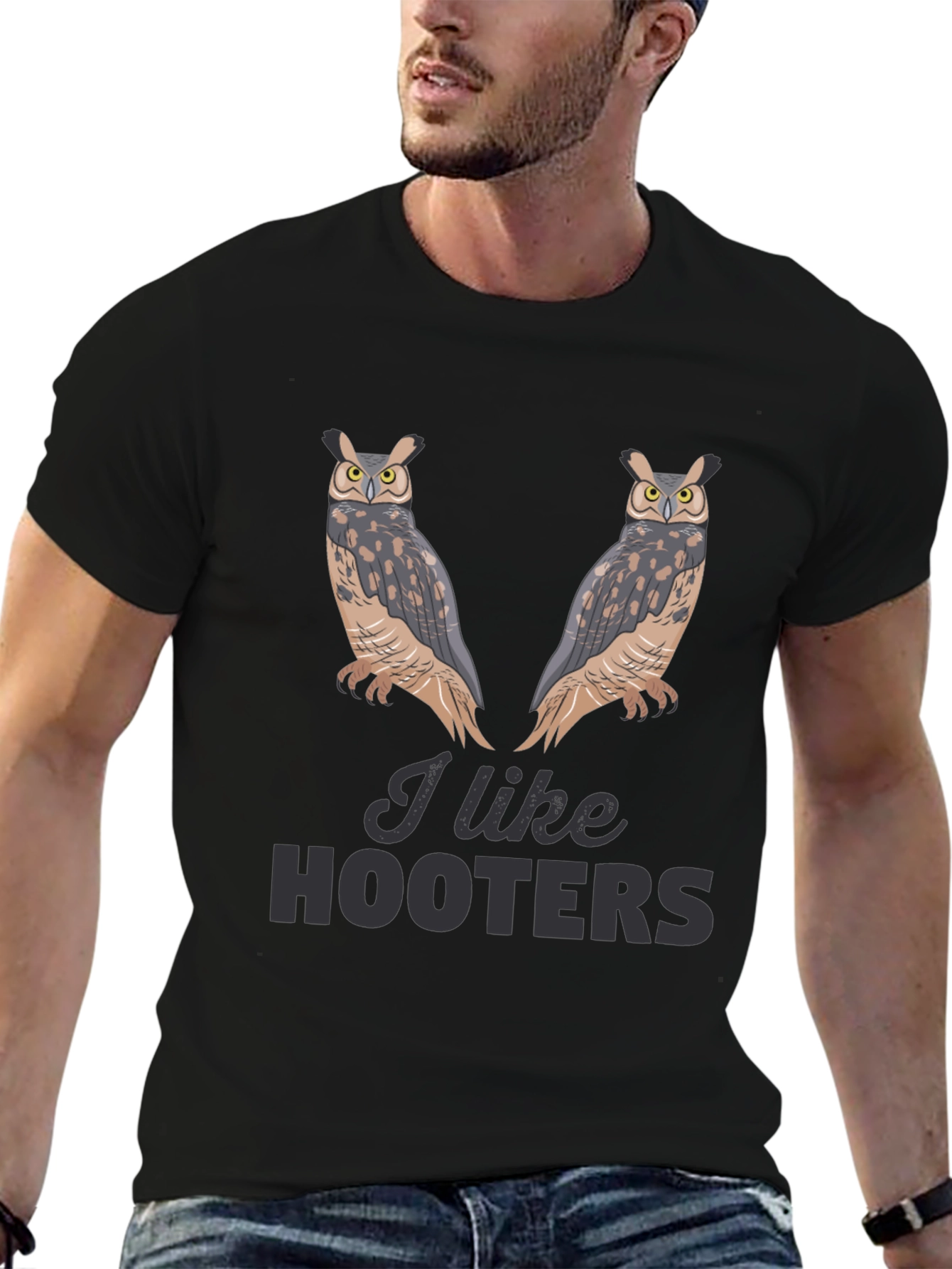 I Like Hooters Owl Graphic Black T-Shirt