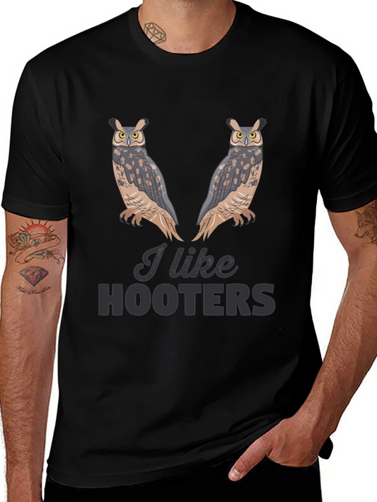 I Like Hooters Owl Graphic Black T-Shirt