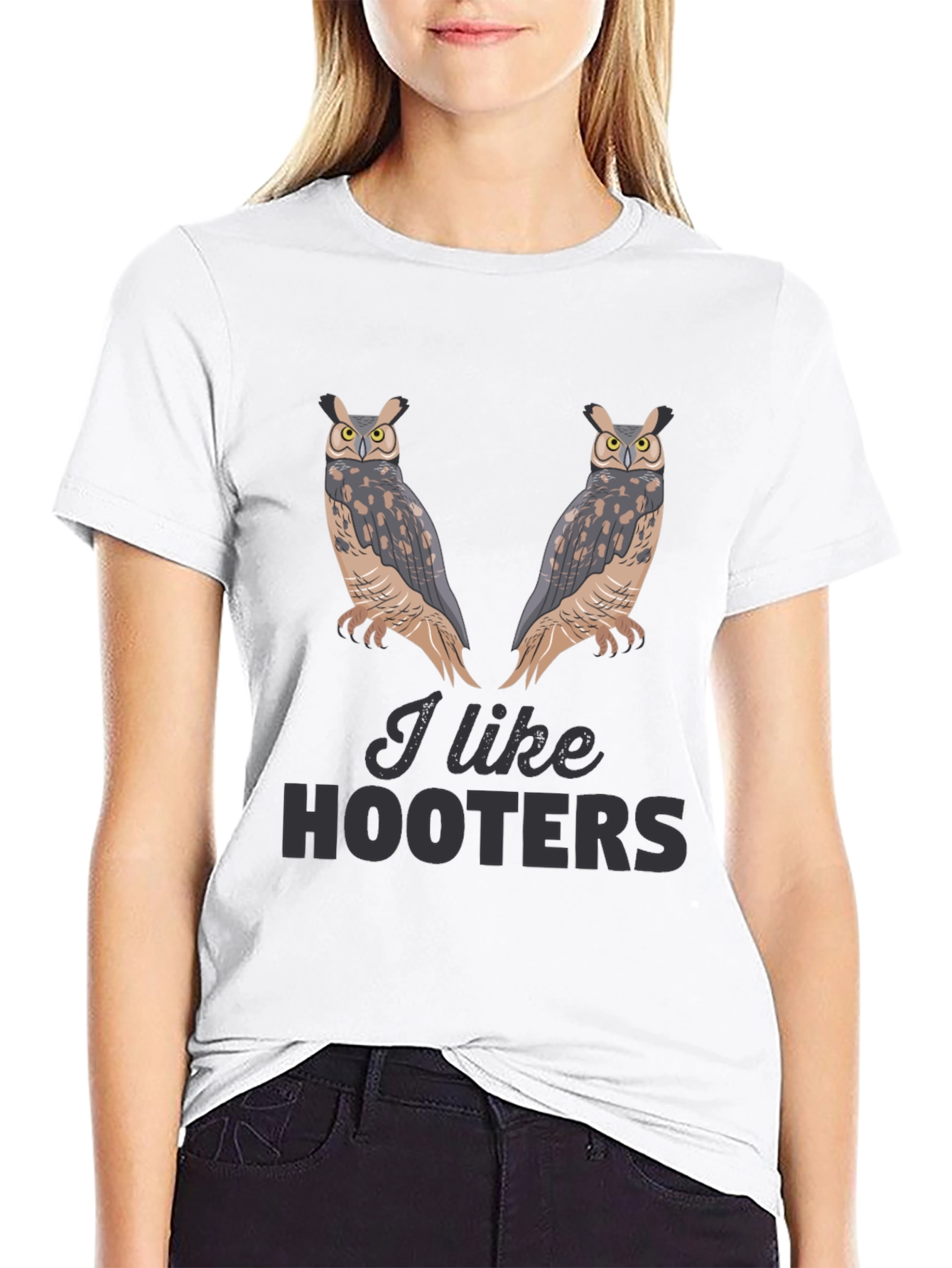 I Like Hooters Owl Graphic Black T-Shirt