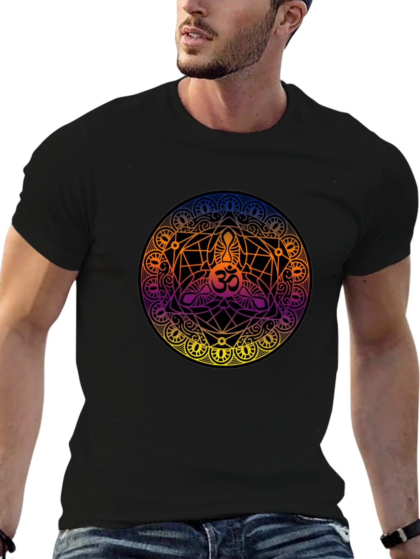 Om Mandala Graphic Tee - Black Cotton T-Shirt