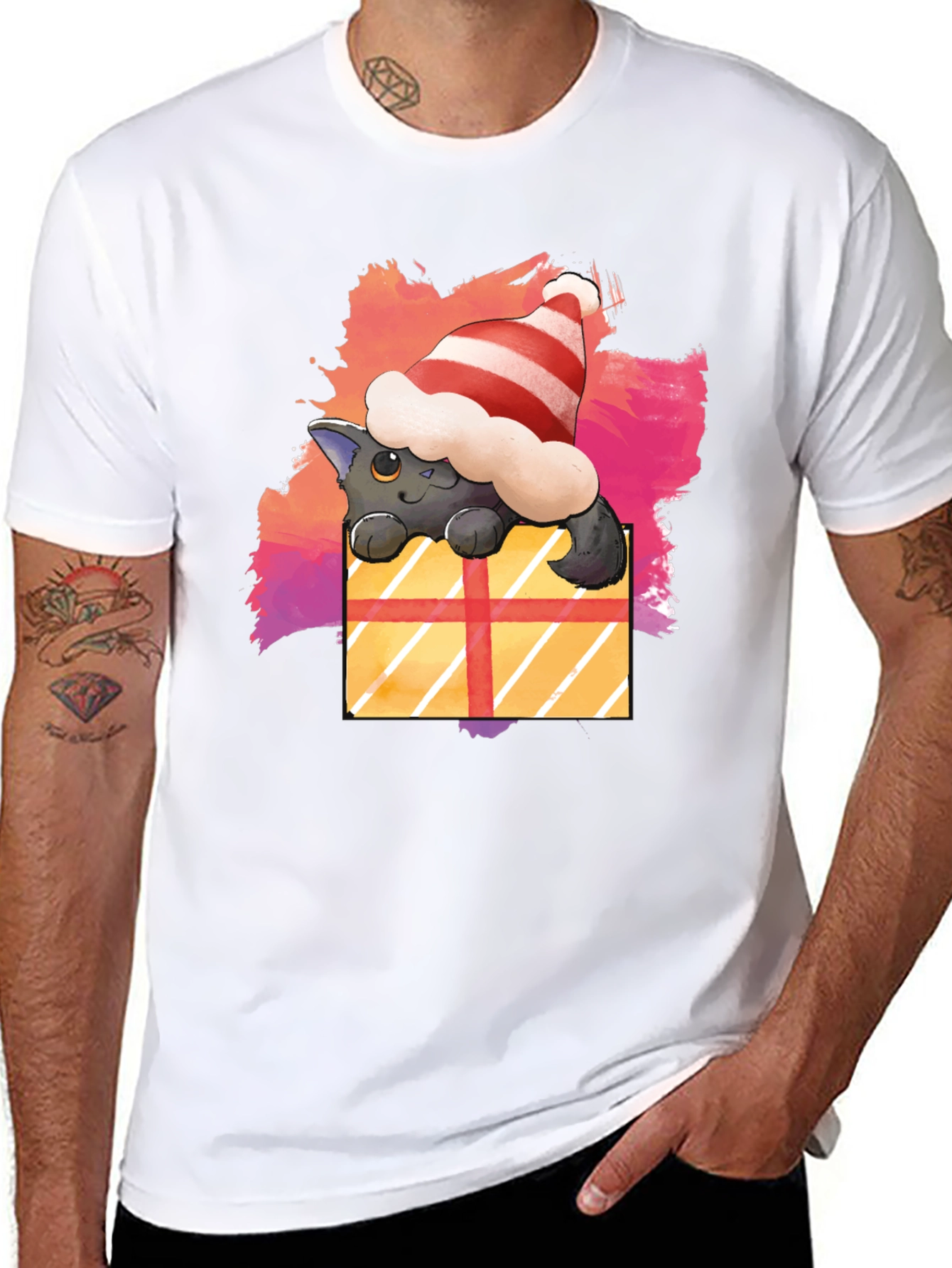 Festive Cat in a Gift Box T-Shirt
