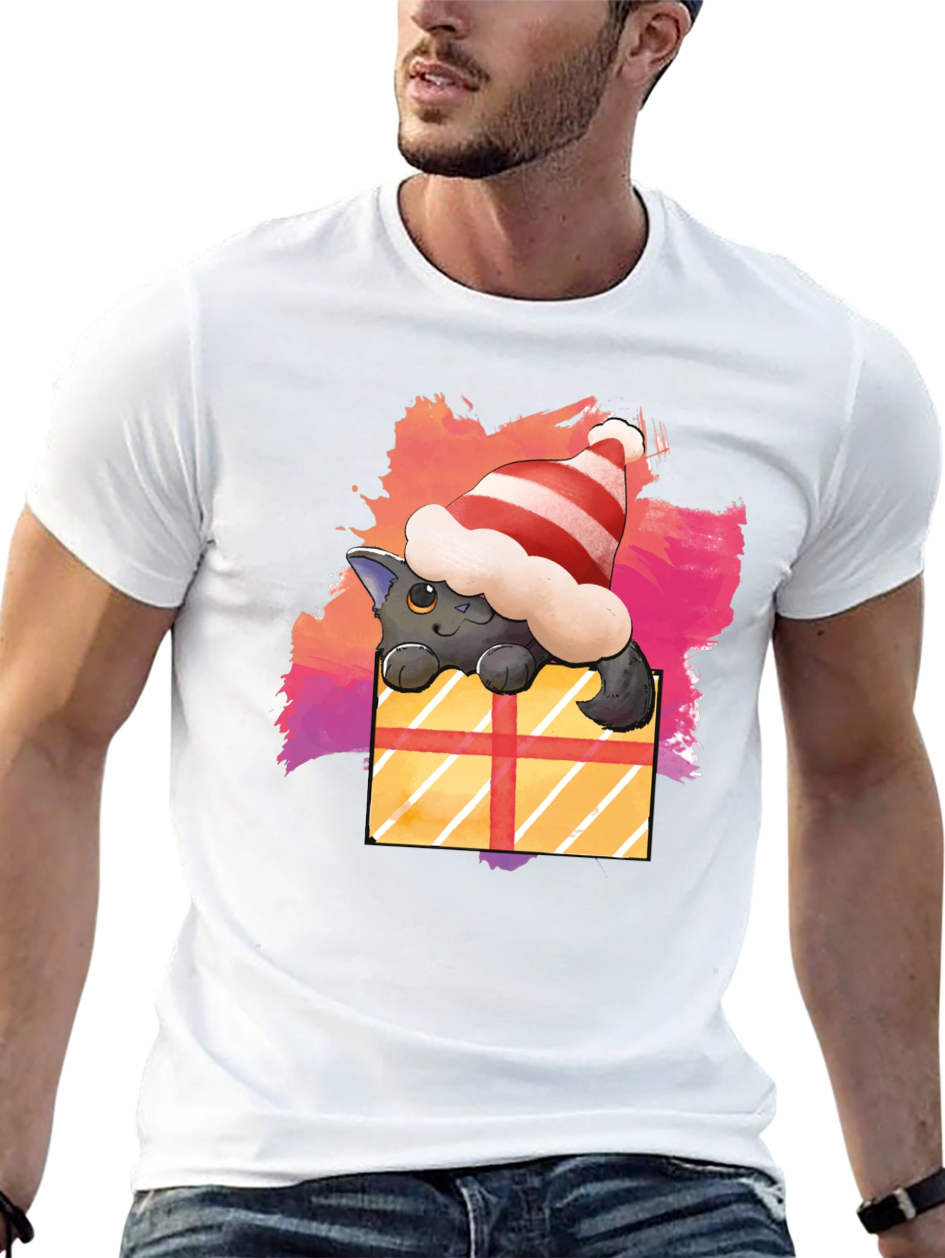 Festive Cat in a Gift Box T-Shirt