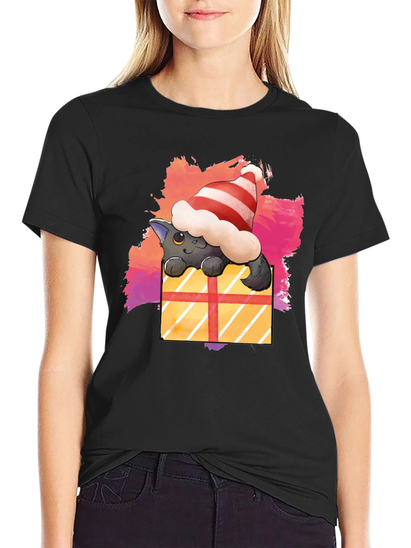 Festive Cat in a Gift Box T-Shirt