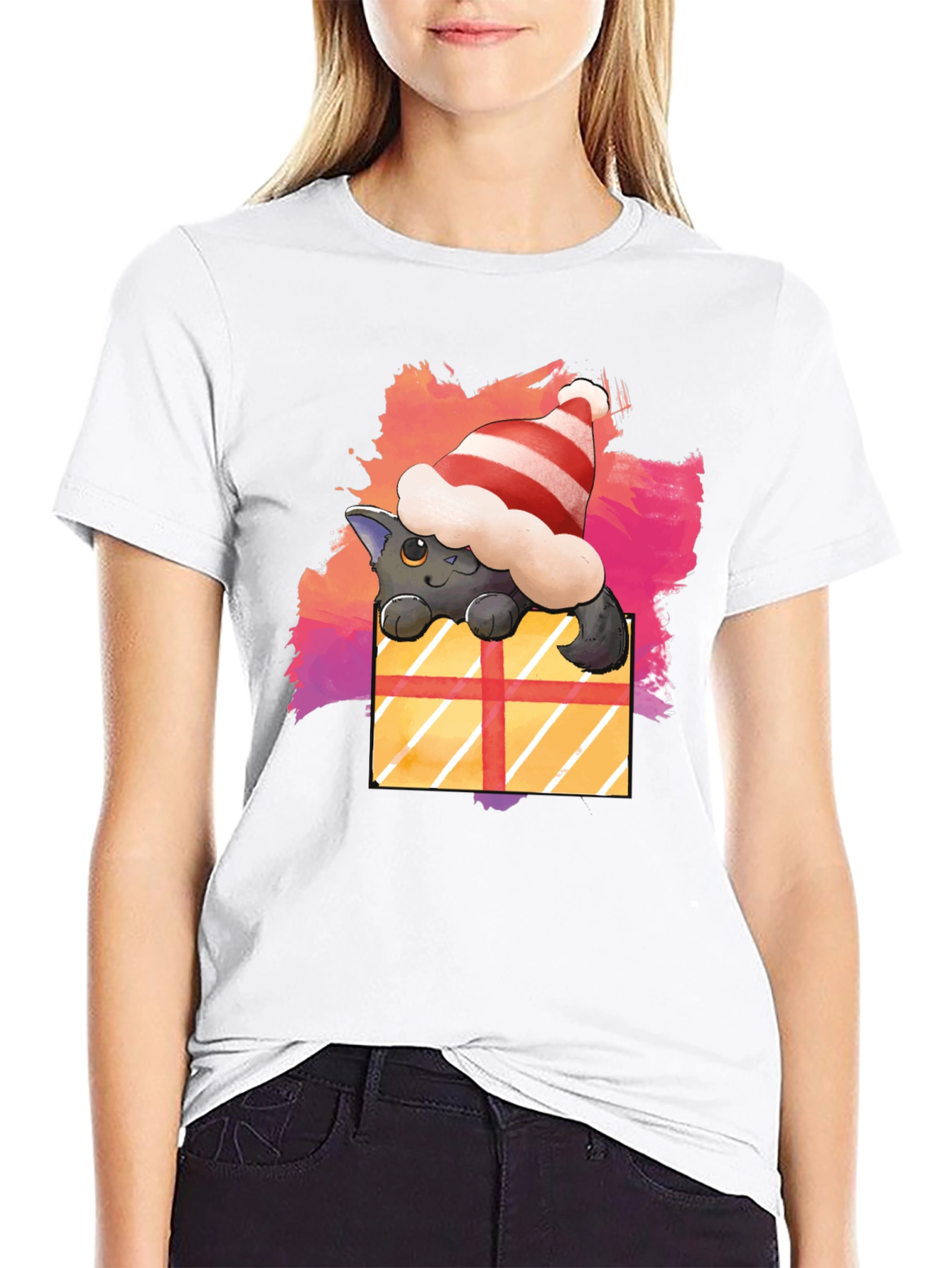Festive Cat in a Gift Box T-Shirt