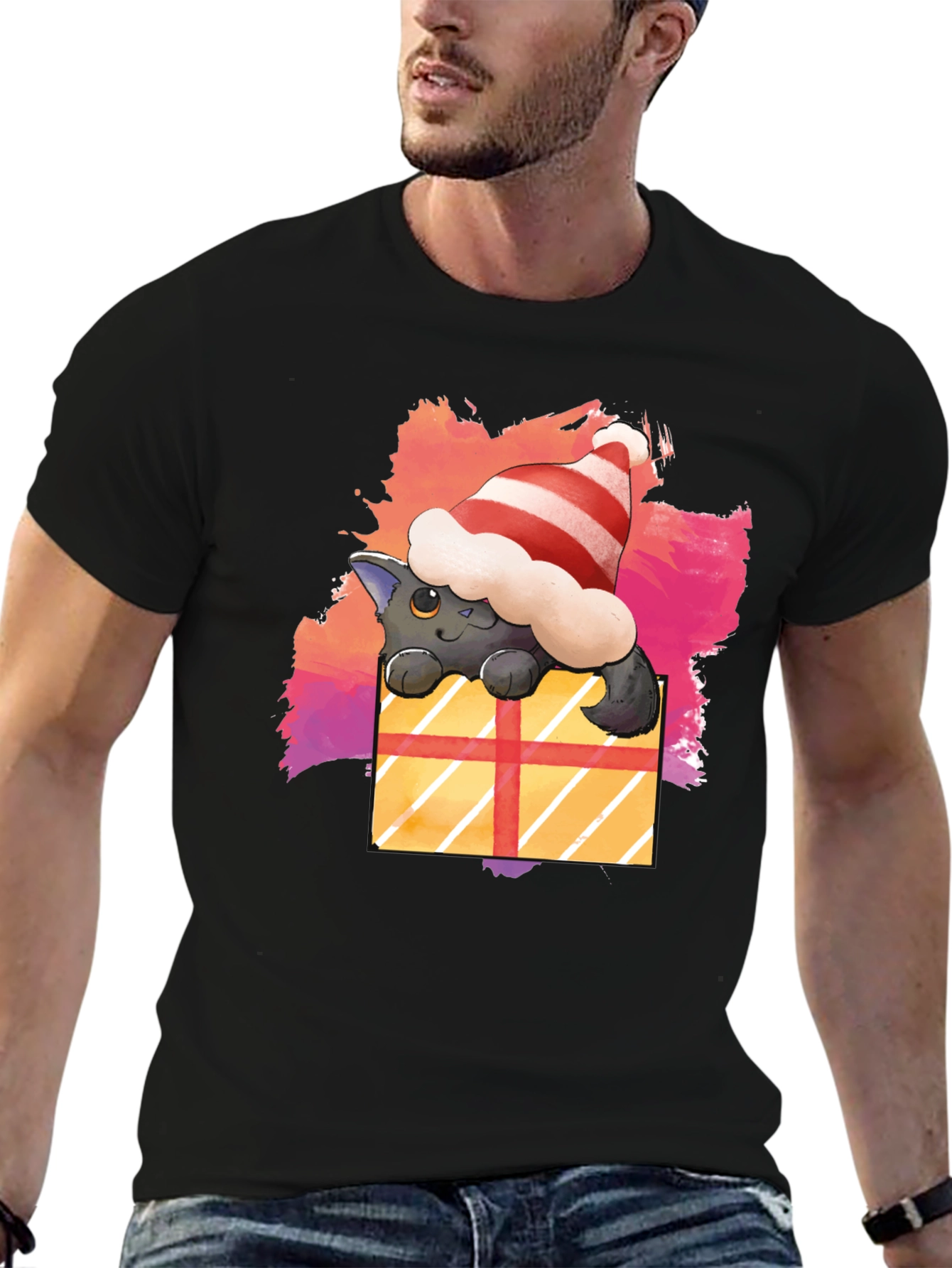 Festive Cat in a Gift Box T-Shirt