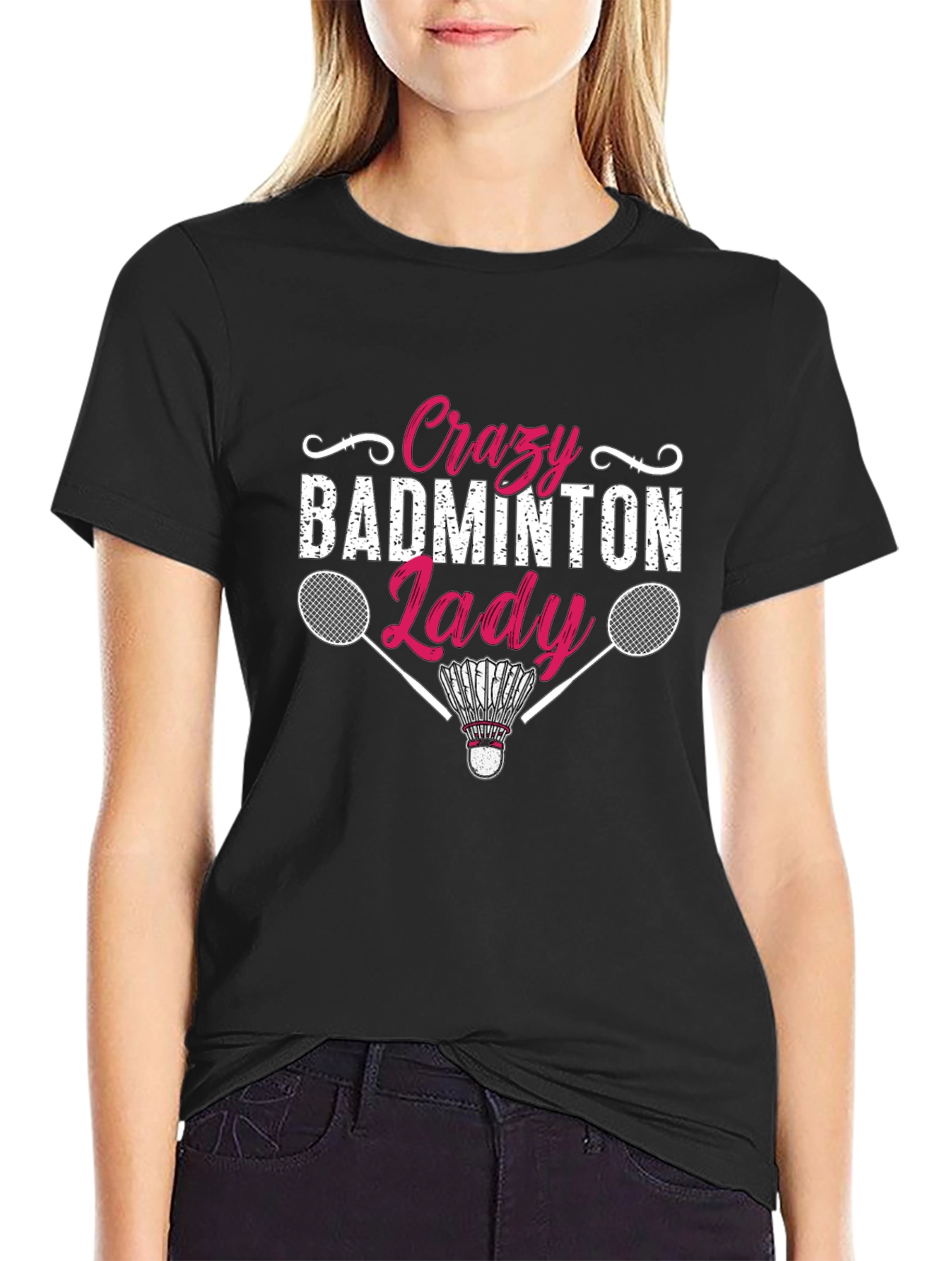 Crazy Badminton Lady Graphic Tee