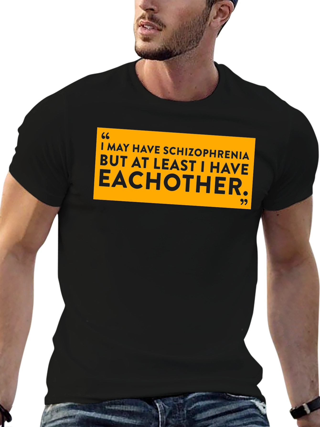 Schizophrenia Eachother T-Shirt Black Cotton Slogan Tee Funny