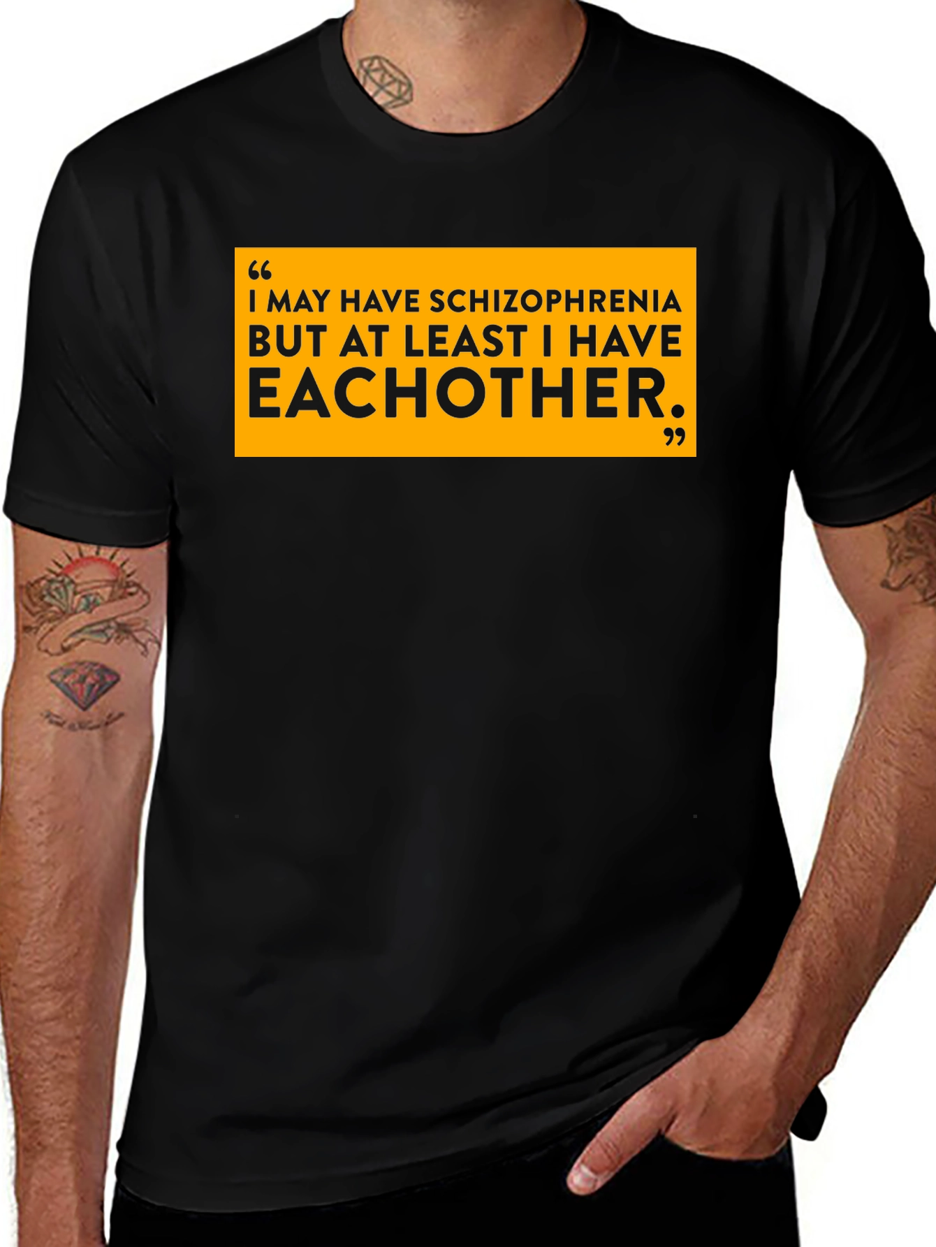 Schizophrenia Eachother T-Shirt Black Cotton Slogan Tee Funny