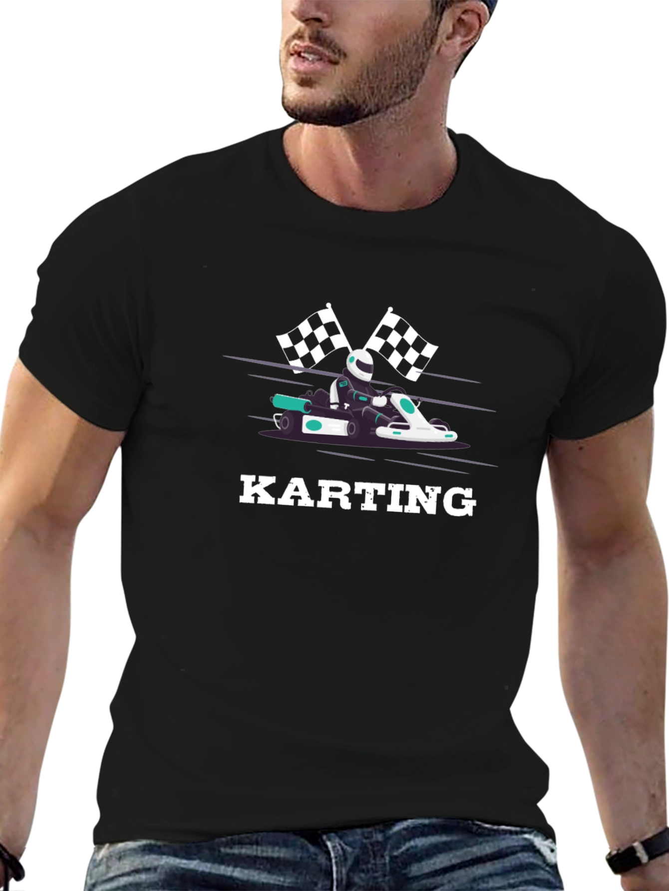Karting Black T-Shirt - Racing Design