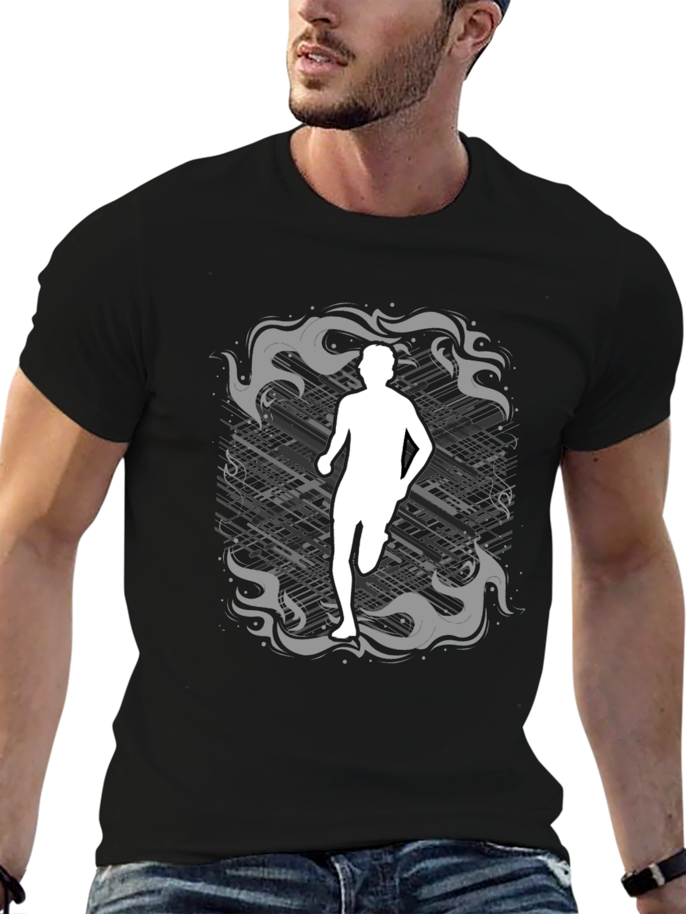 Runner Graphic Tee - Black Cotton Shirt