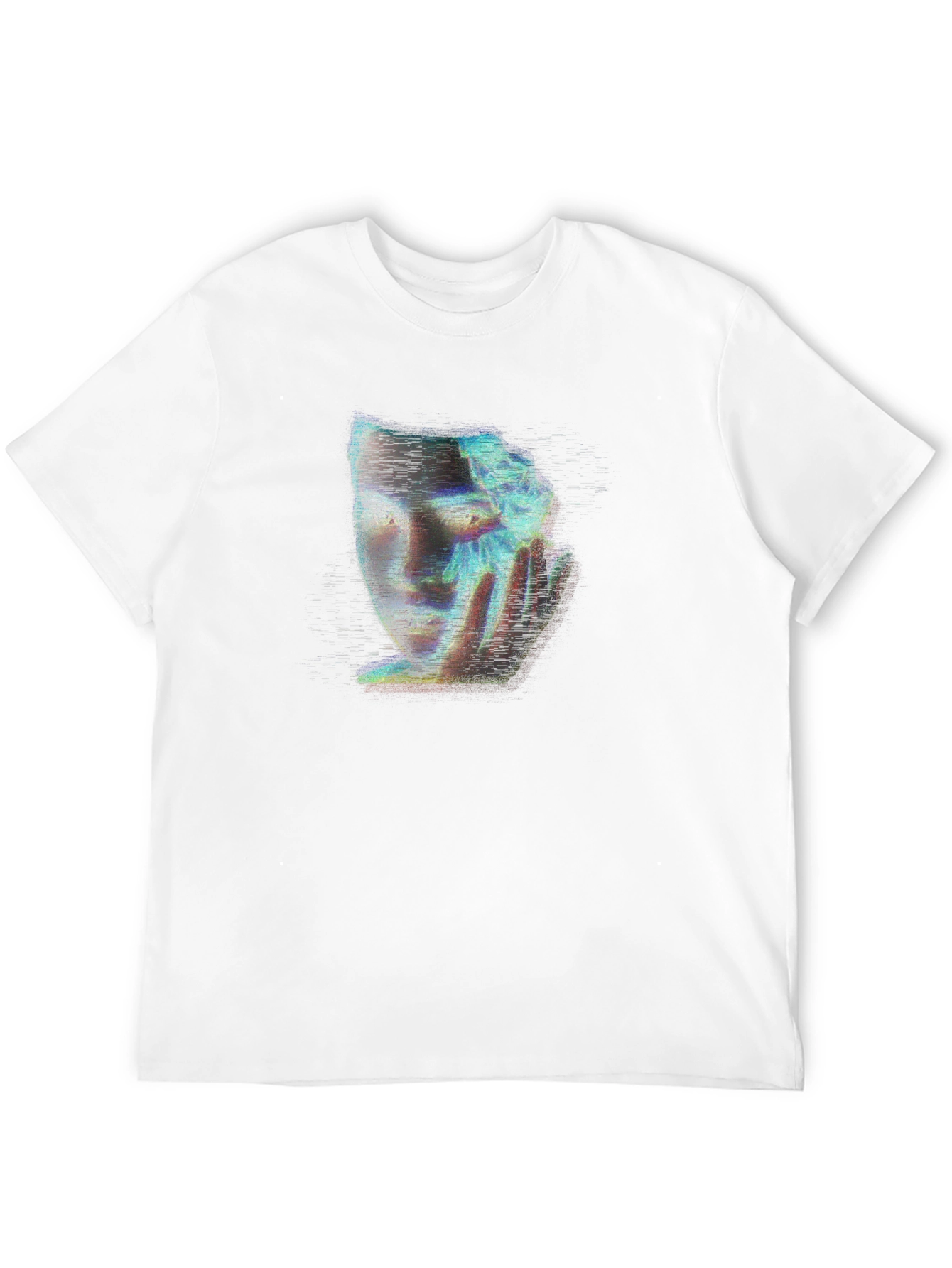 Glitch Art Face Graphic Black T-Shirt