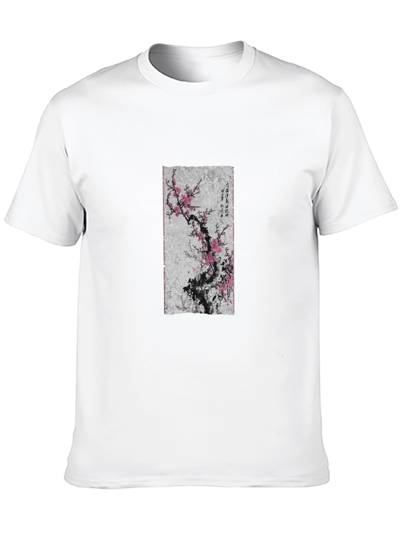 Black T-Shirt with Asian Floral Art