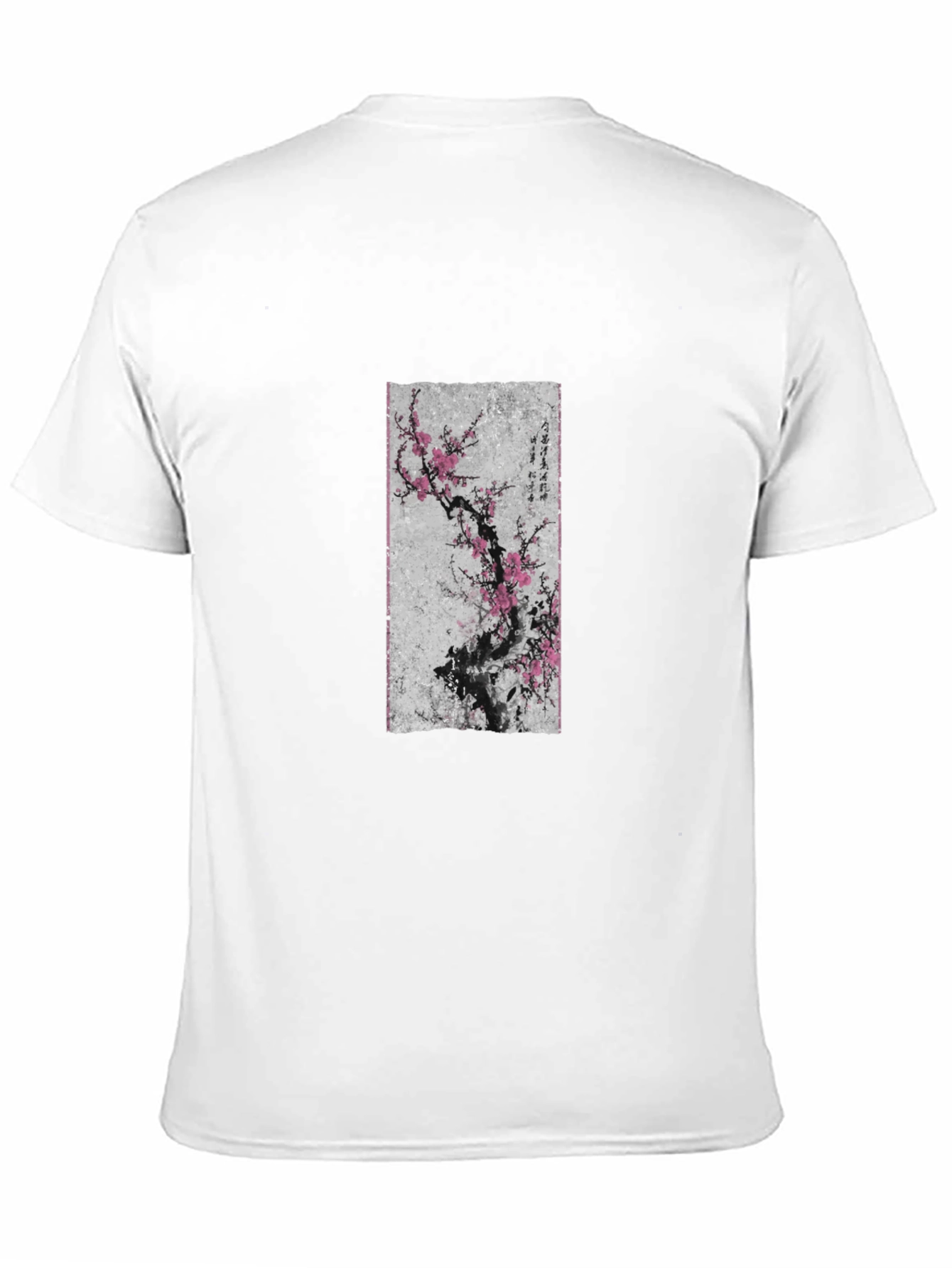 Black T-Shirt with Asian Floral Art