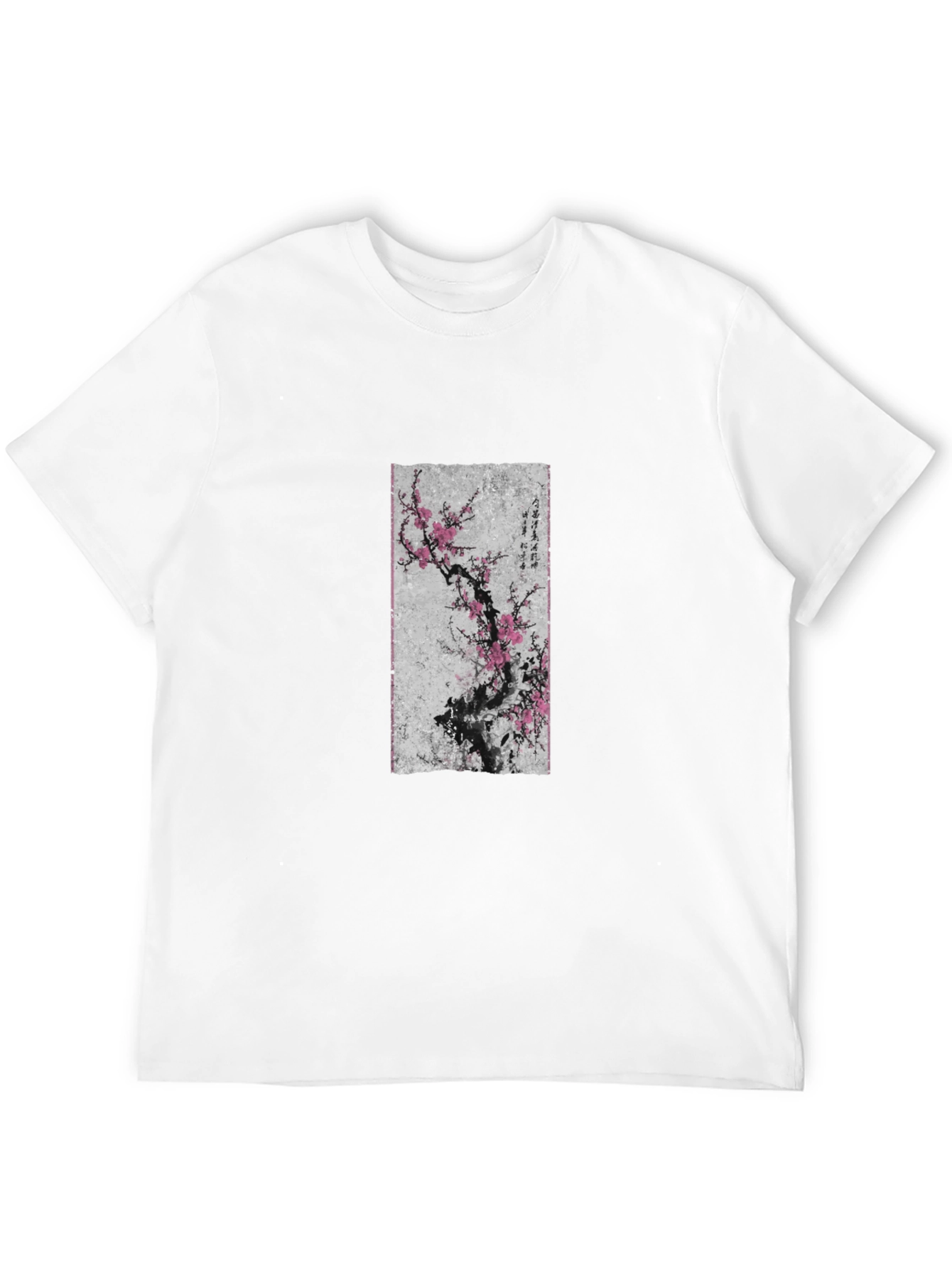 Black T-Shirt with Asian Floral Art