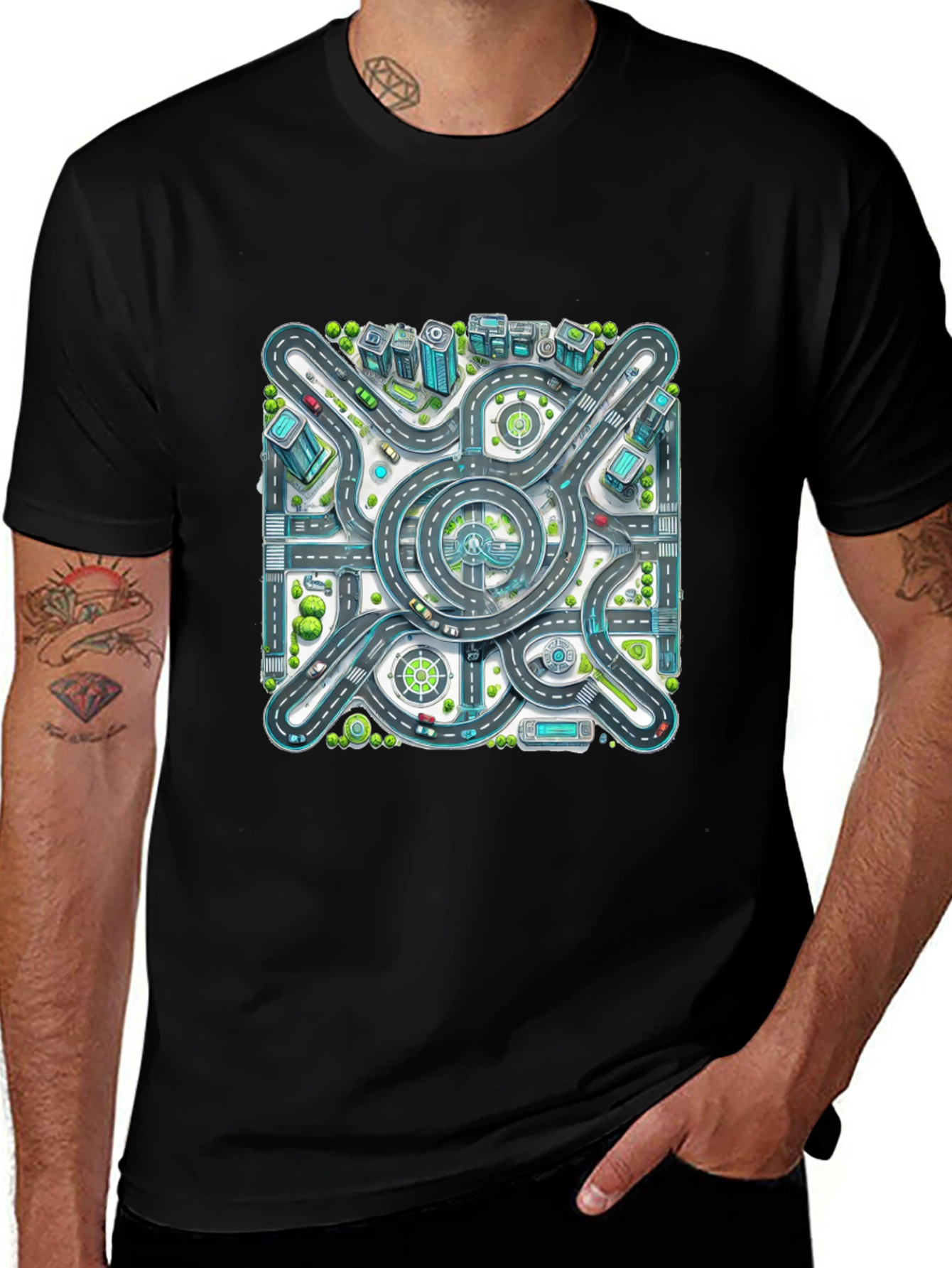 Roadmap Graphic Tee - Cityscape Design