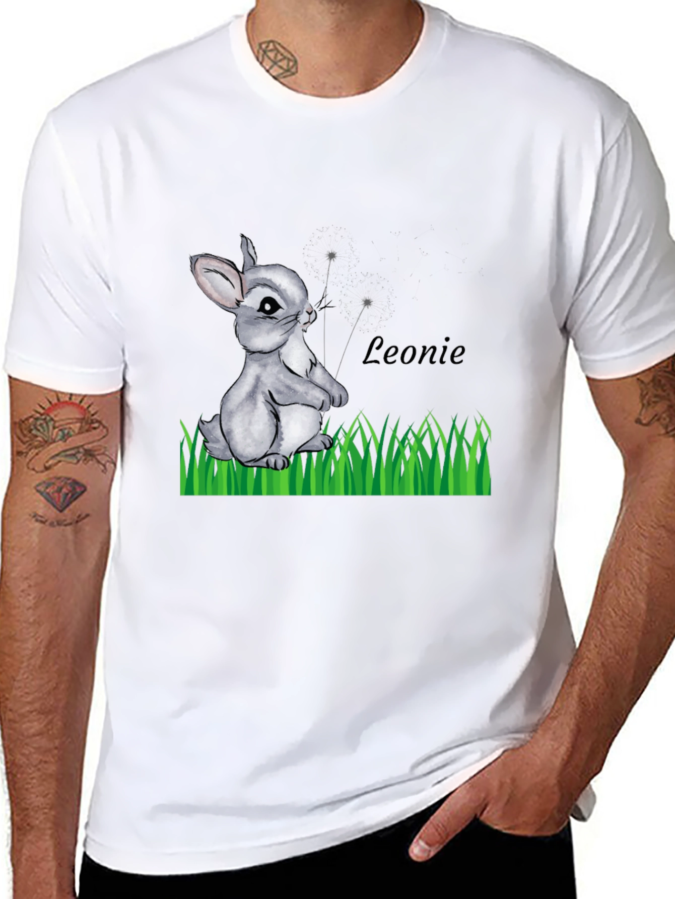 Cute Bunny Graphic Tee - Leonie Personalized Black T-Shirt