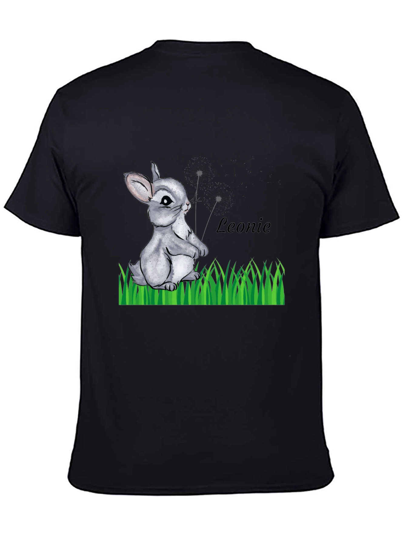 Cute Bunny Graphic Tee - Leonie Personalized Black T-Shirt