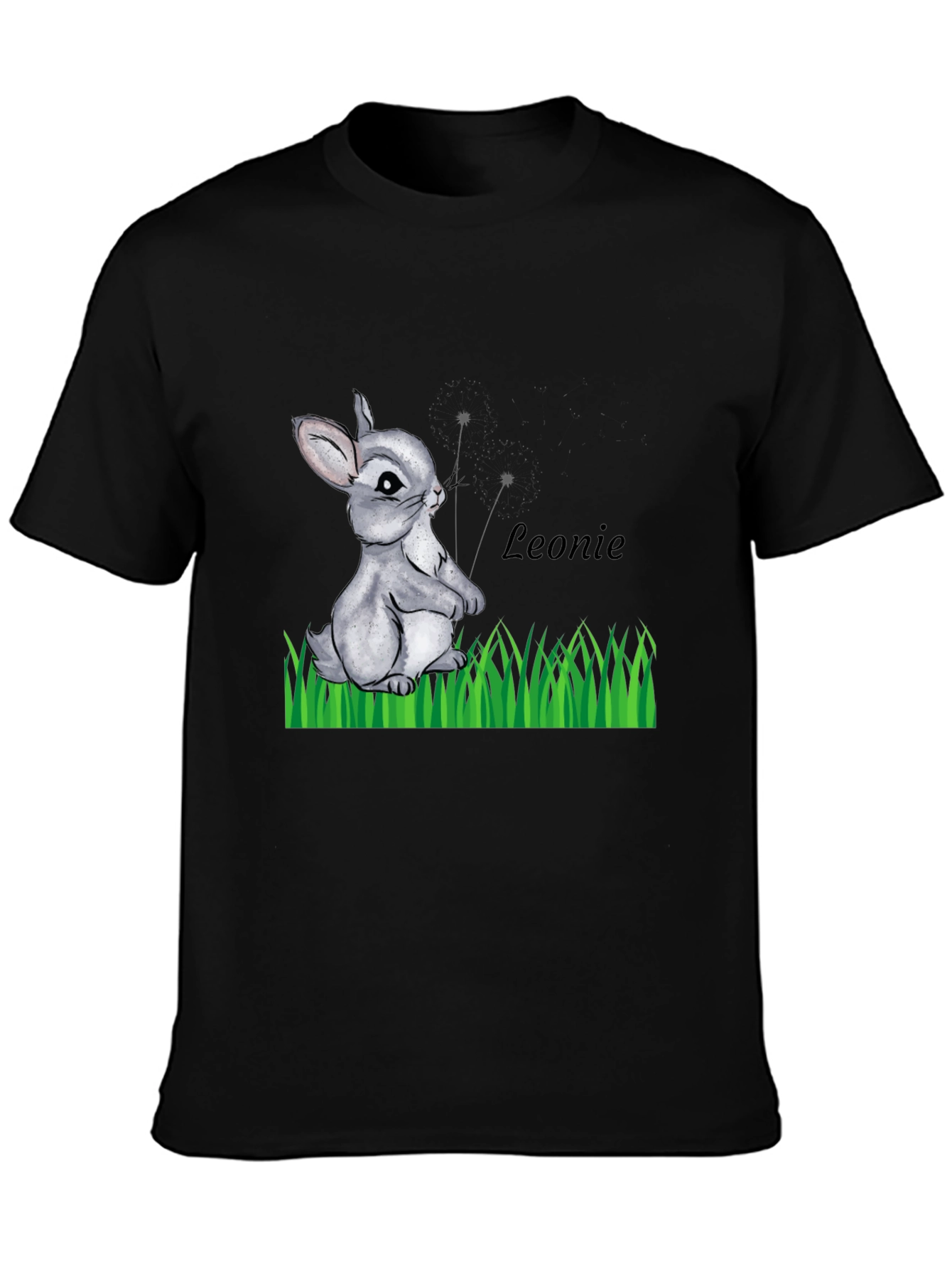 Cute Bunny Graphic Tee - Leonie Personalized Black T-Shirt