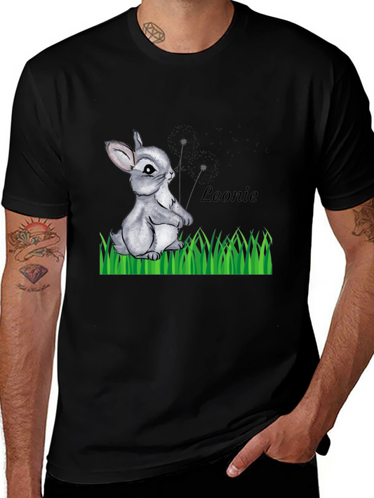 Cute Bunny Graphic Tee - Leonie Personalized Black T-Shirt