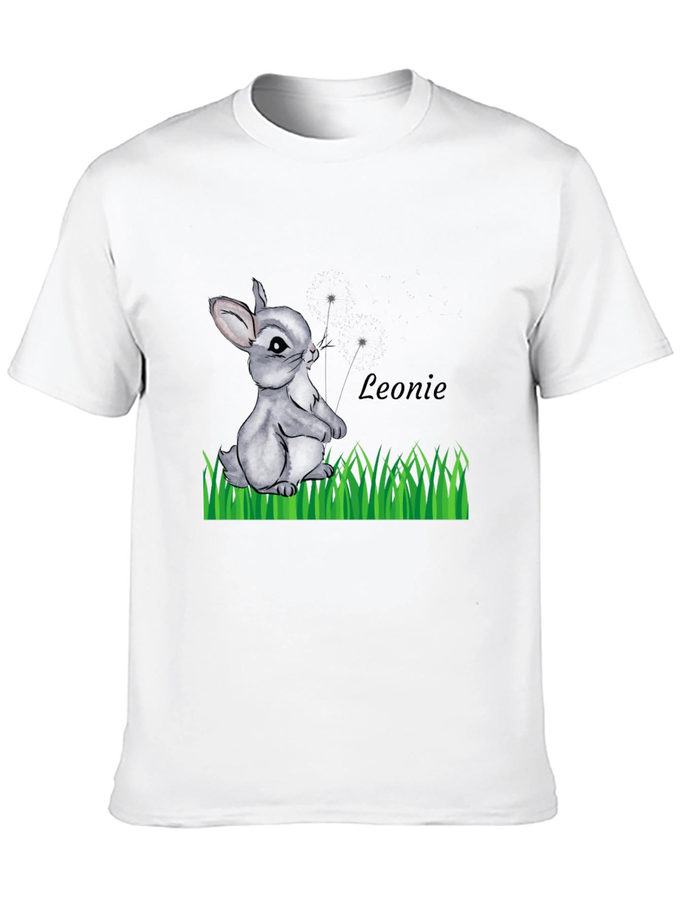 Cute Bunny Graphic Tee - Leonie Personalized Black T-Shirt