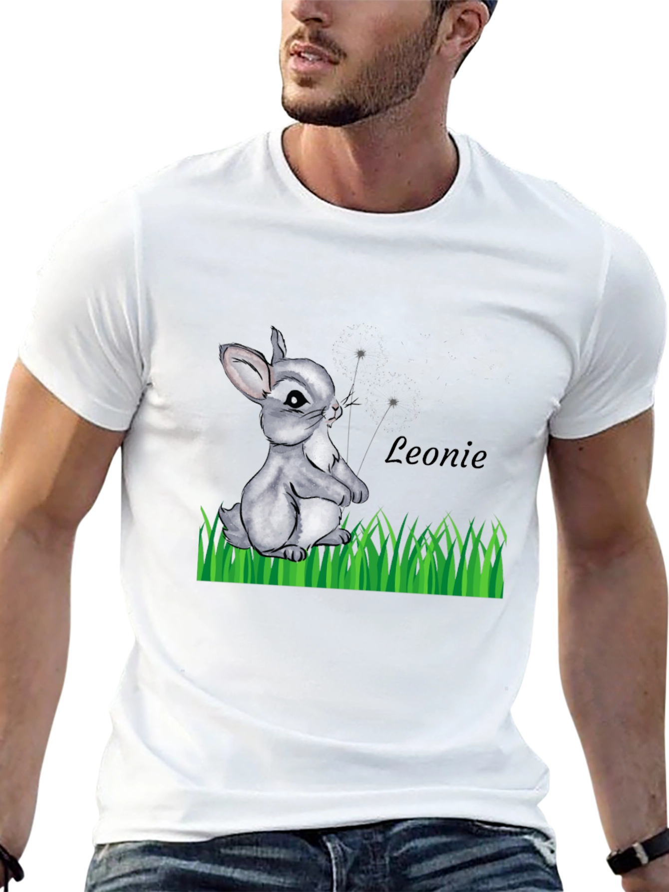 Cute Bunny Graphic Tee - Leonie Personalized Black T-Shirt