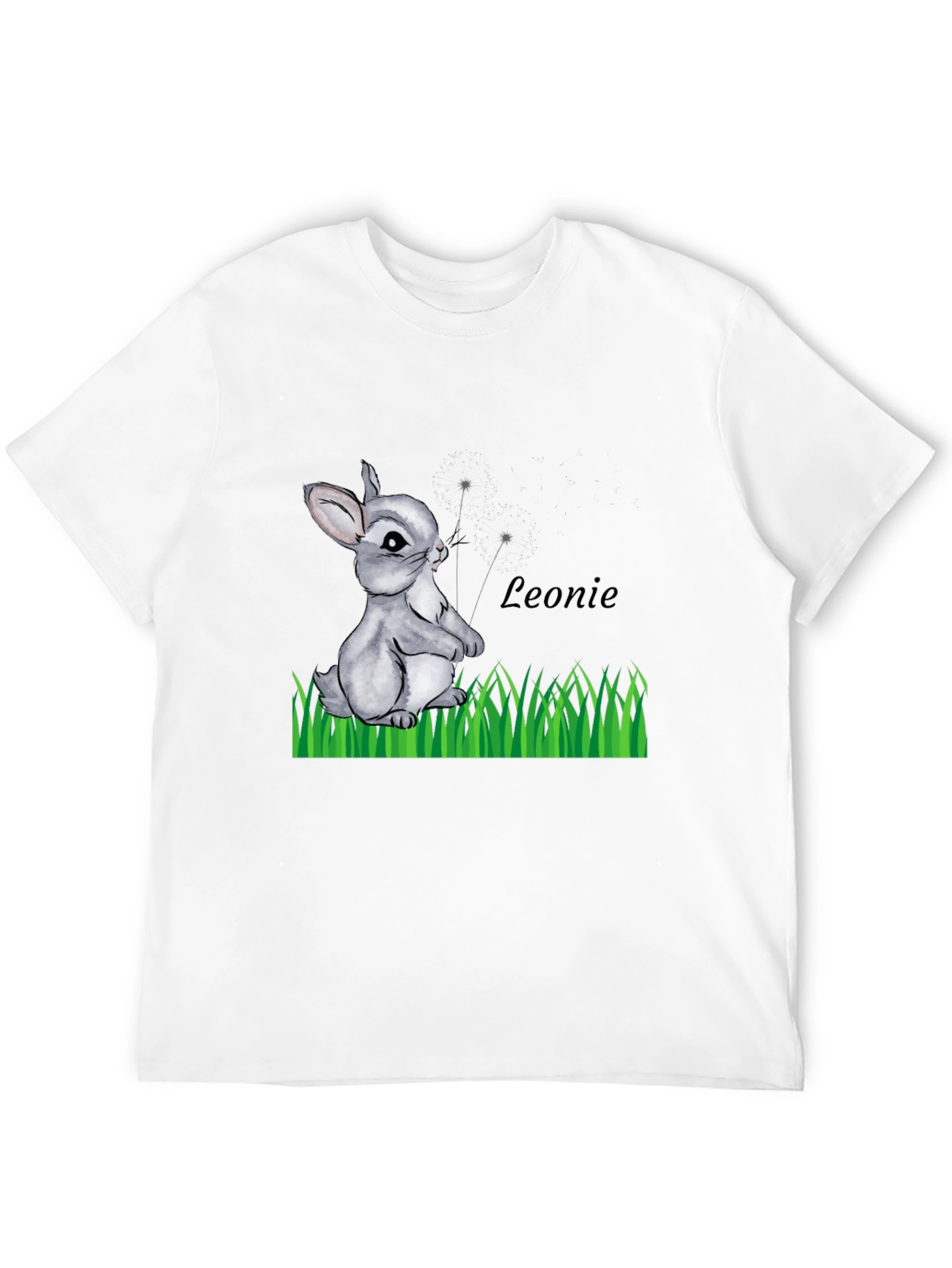 Cute Bunny Graphic Tee - Leonie Personalized Black T-Shirt