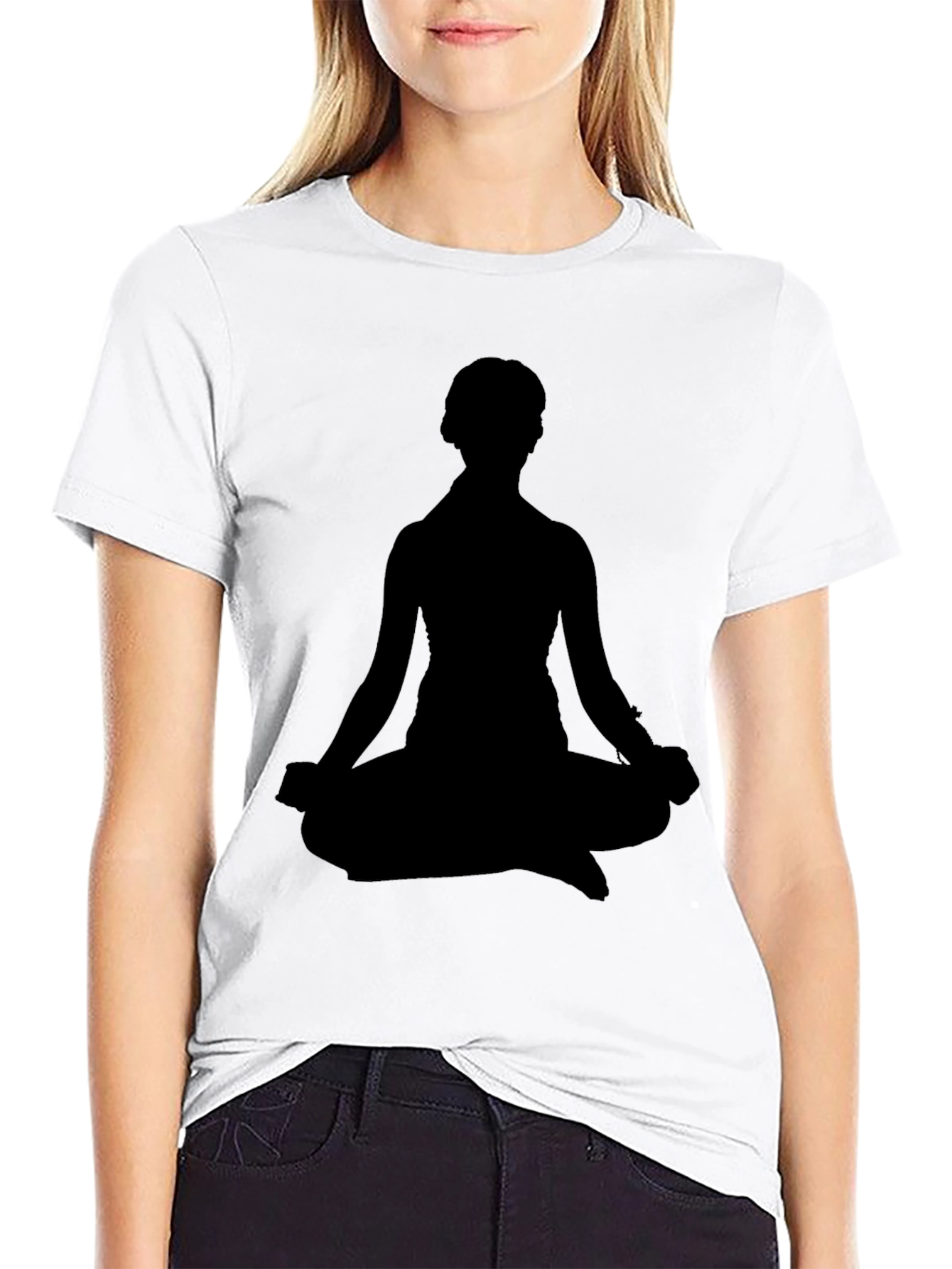 Mens Black T-Shirt - Meditating Silhouette Design
