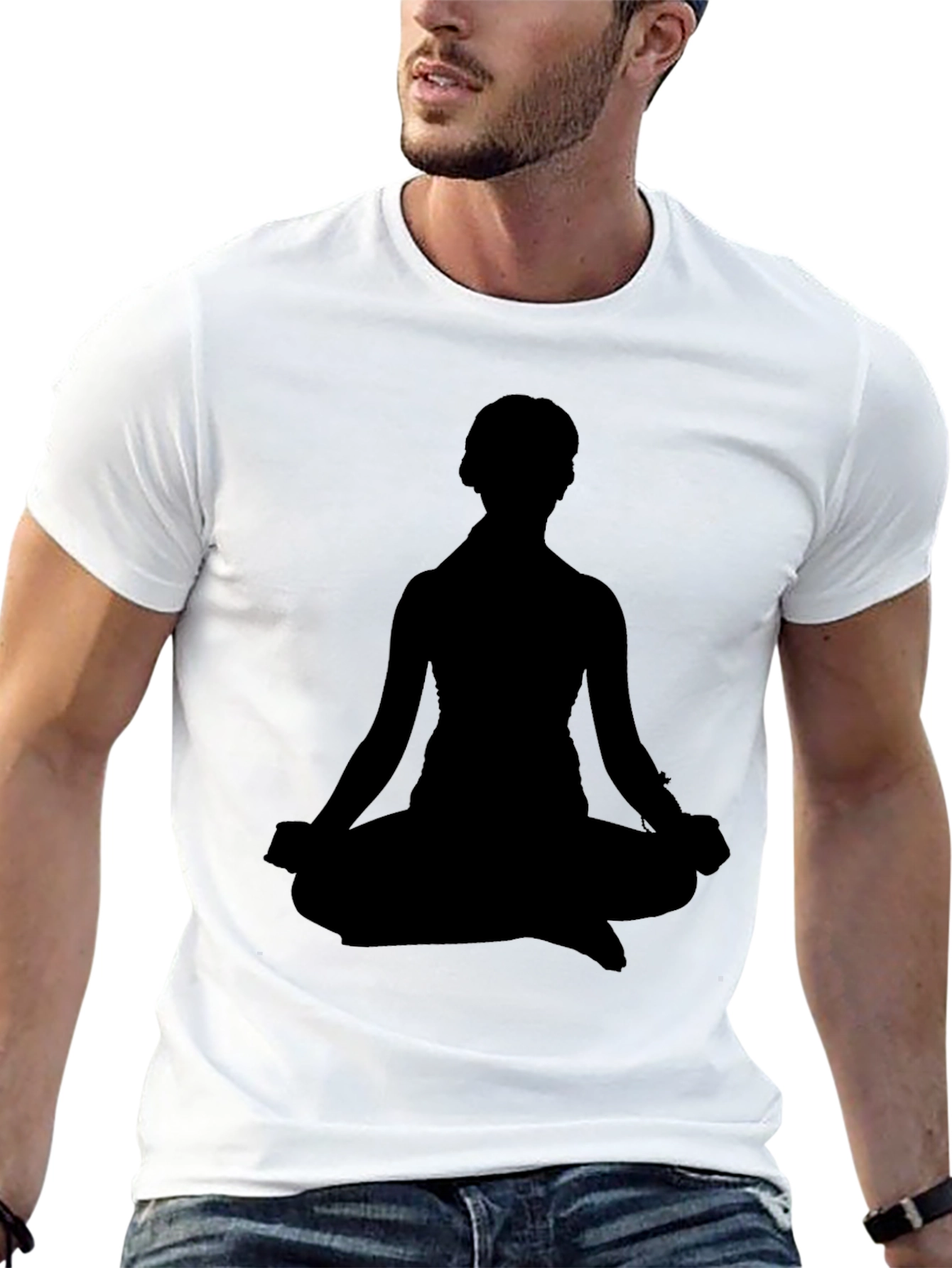 Mens Black T-Shirt - Meditating Silhouette Design