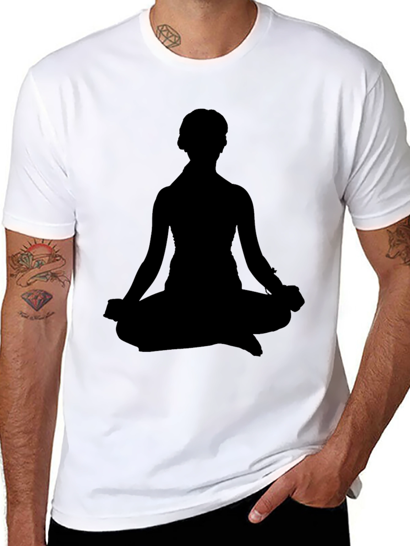 Mens Black T-Shirt - Meditating Silhouette Design