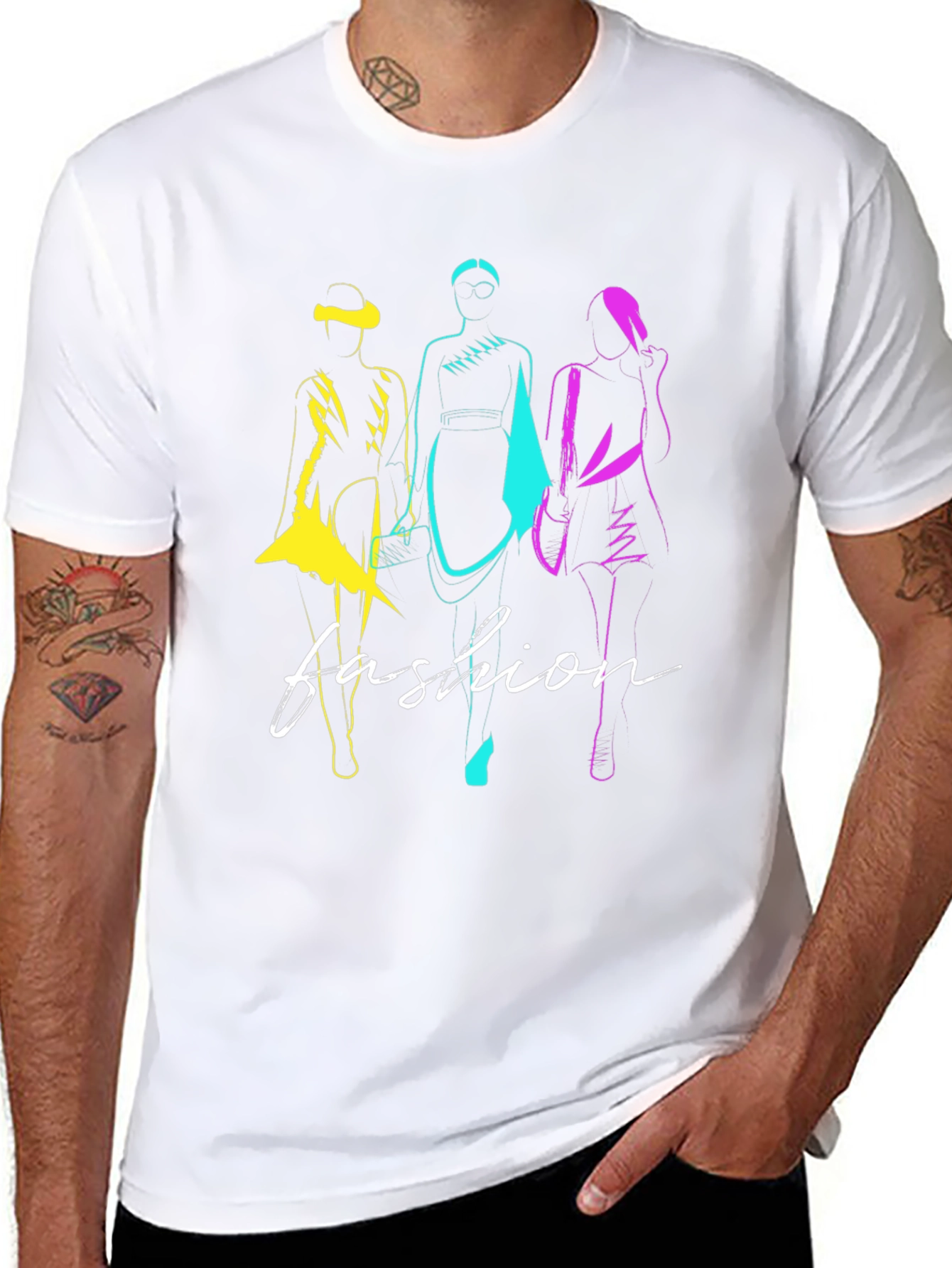 Fashion Sketch Graphic T-Shirt - Stylish Black Tee