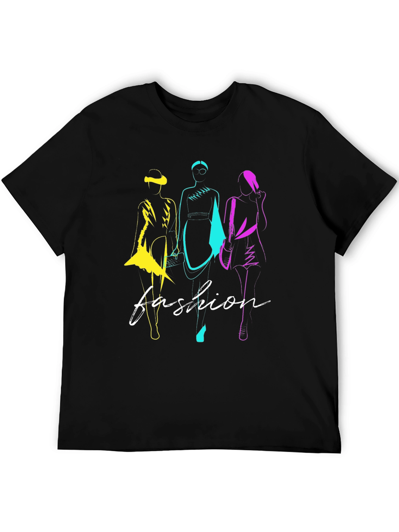 Fashion Sketch Graphic T-Shirt - Stylish Black Tee