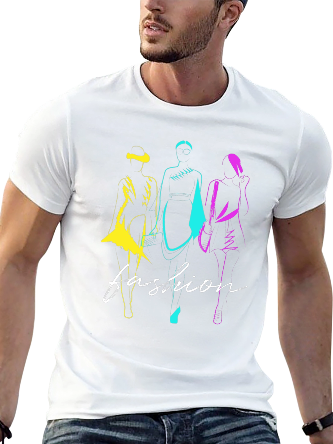 Fashion Sketch Graphic T-Shirt - Stylish Black Tee
