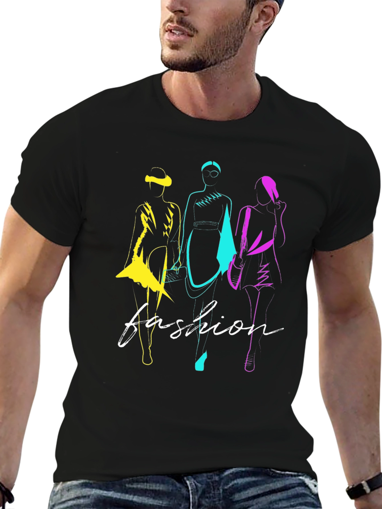 Fashion Sketch Graphic T-Shirt - Stylish Black Tee