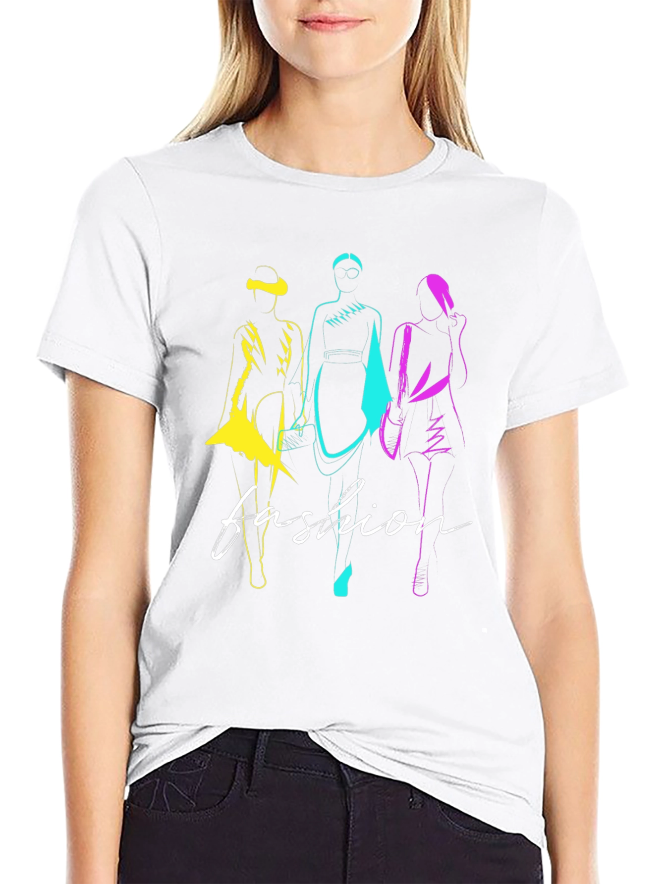 Fashion Sketch Graphic T-Shirt - Stylish Black Tee