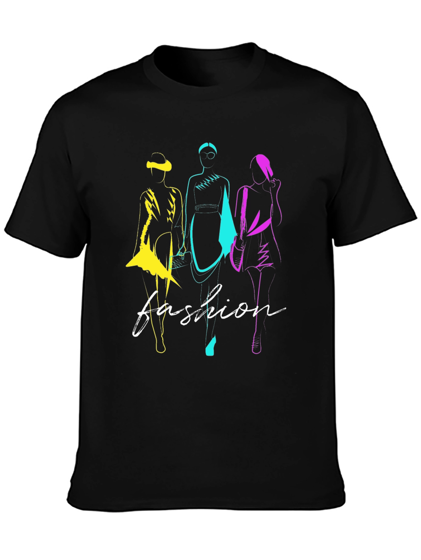 Fashion Sketch Graphic T-Shirt - Stylish Black Tee
