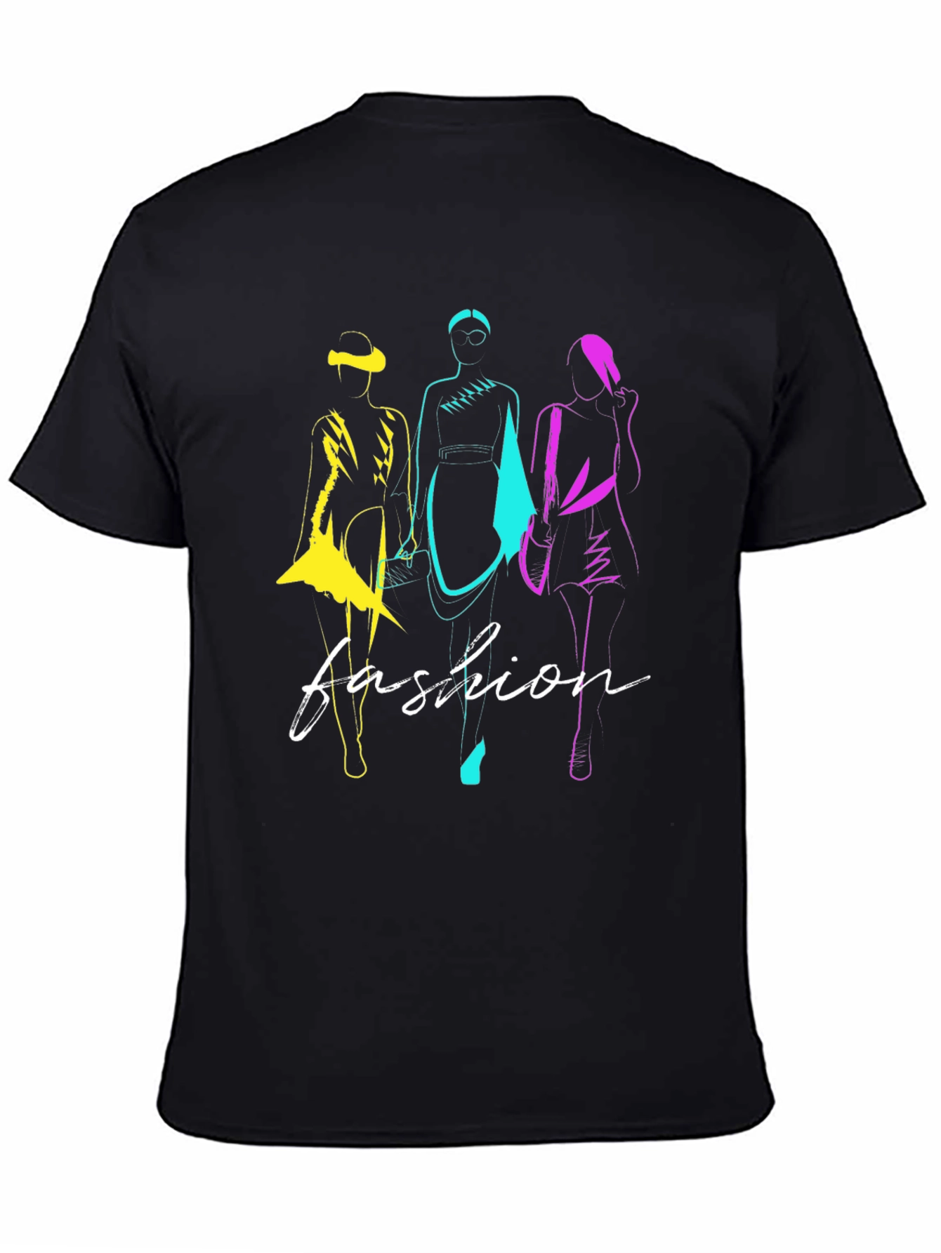 Fashion Sketch Graphic T-Shirt - Stylish Black Tee