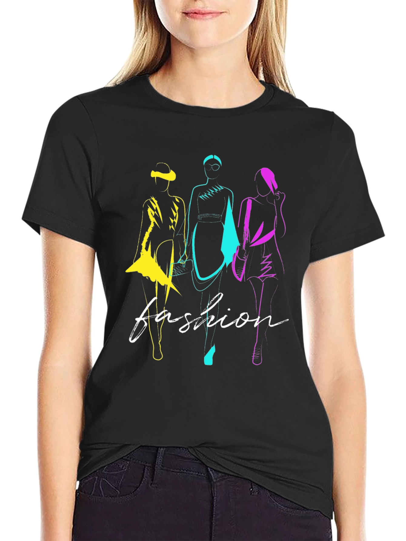 Fashion Sketch Graphic T-Shirt - Stylish Black Tee