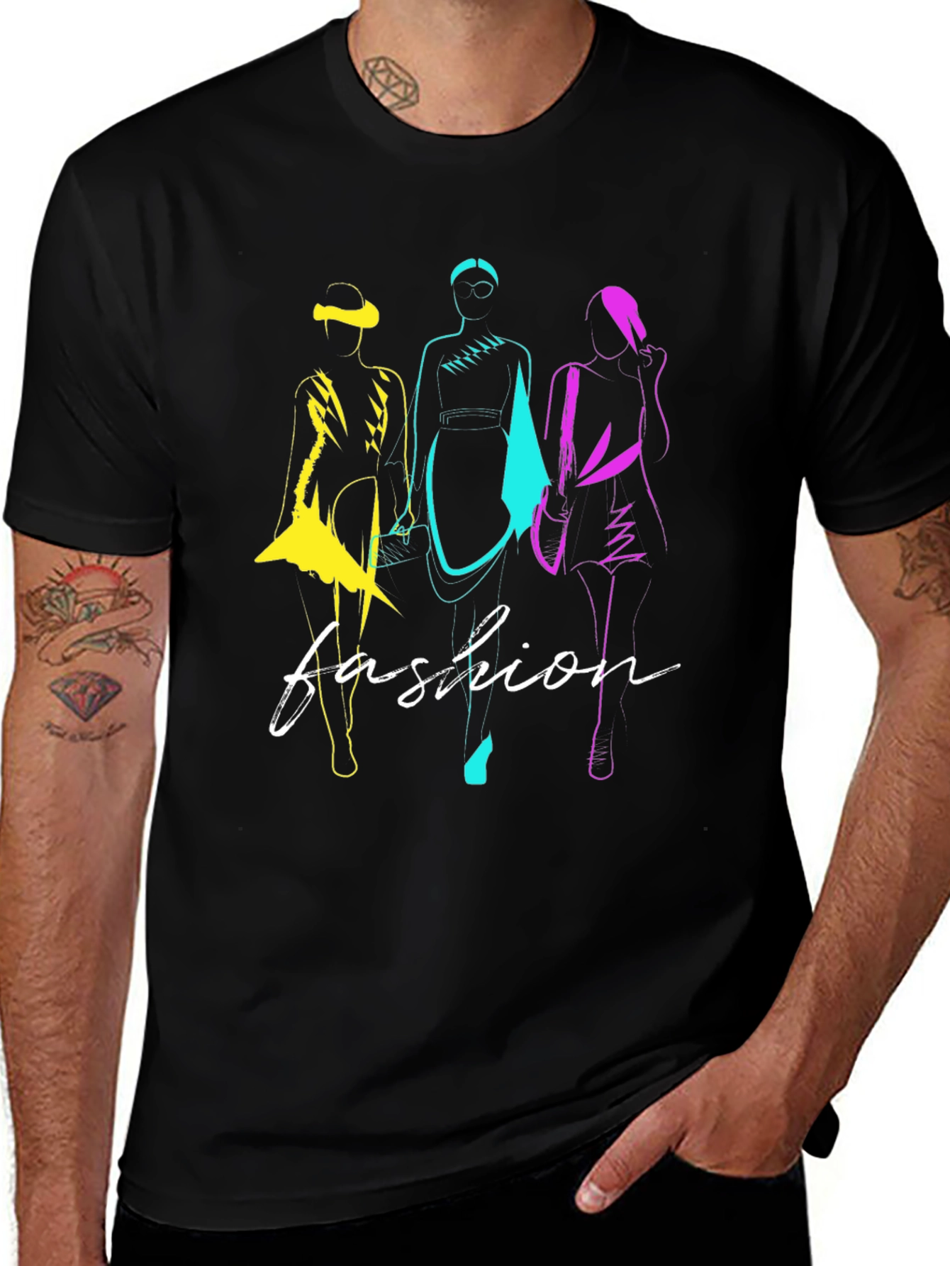 Fashion Sketch Graphic T-Shirt - Stylish Black Tee
