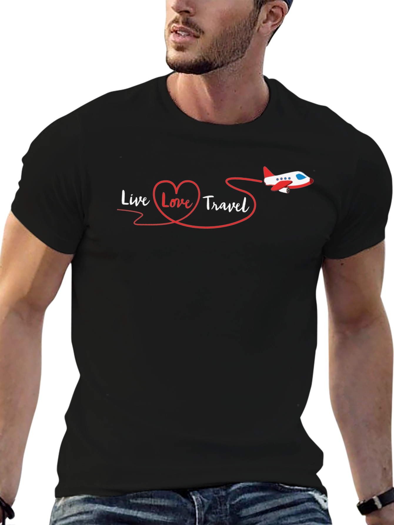 Live Love Travel Graphic Tee - Black Cotton Shirt