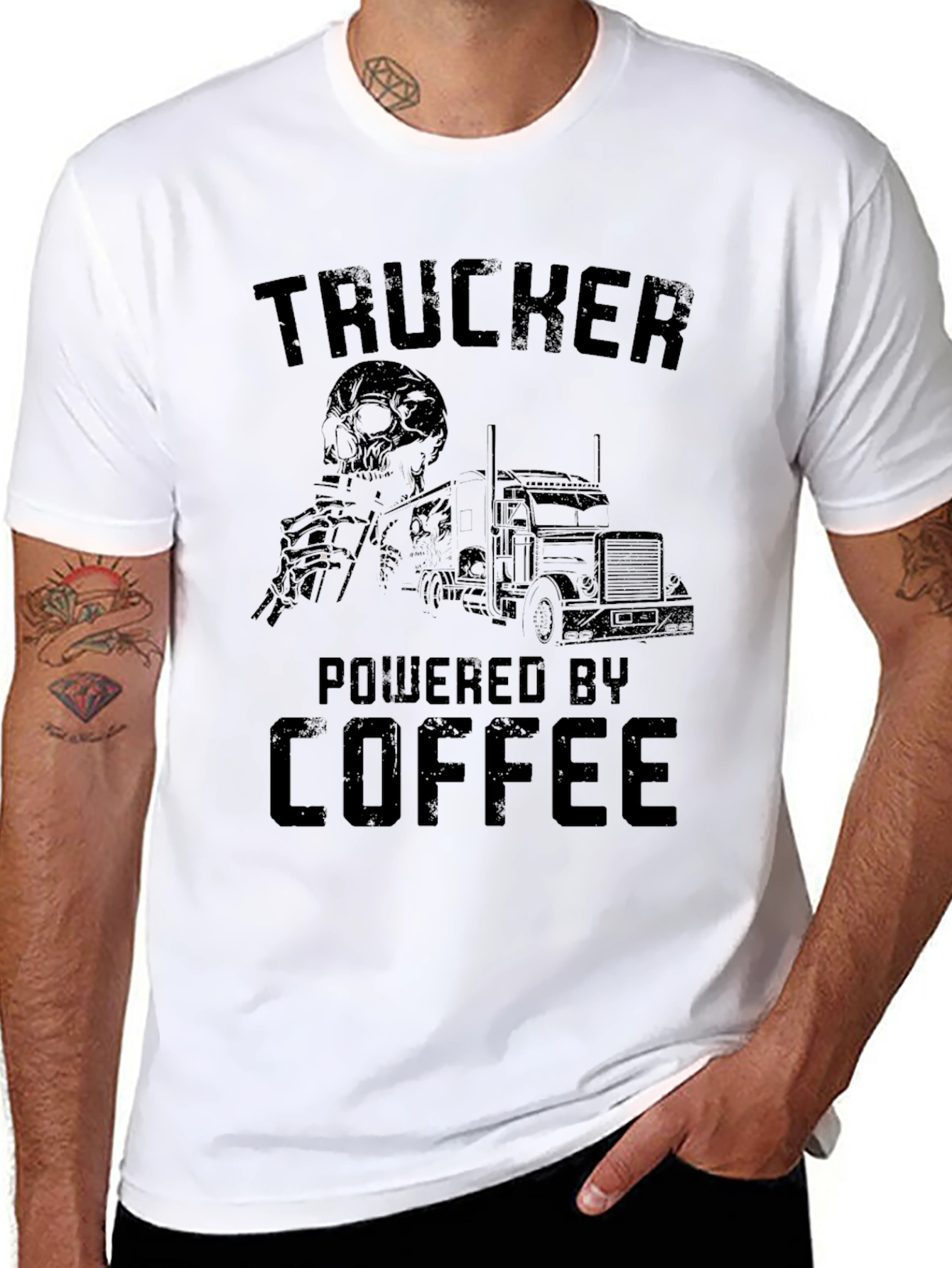Trucker Powered by Coffee Graphic T-Shirt