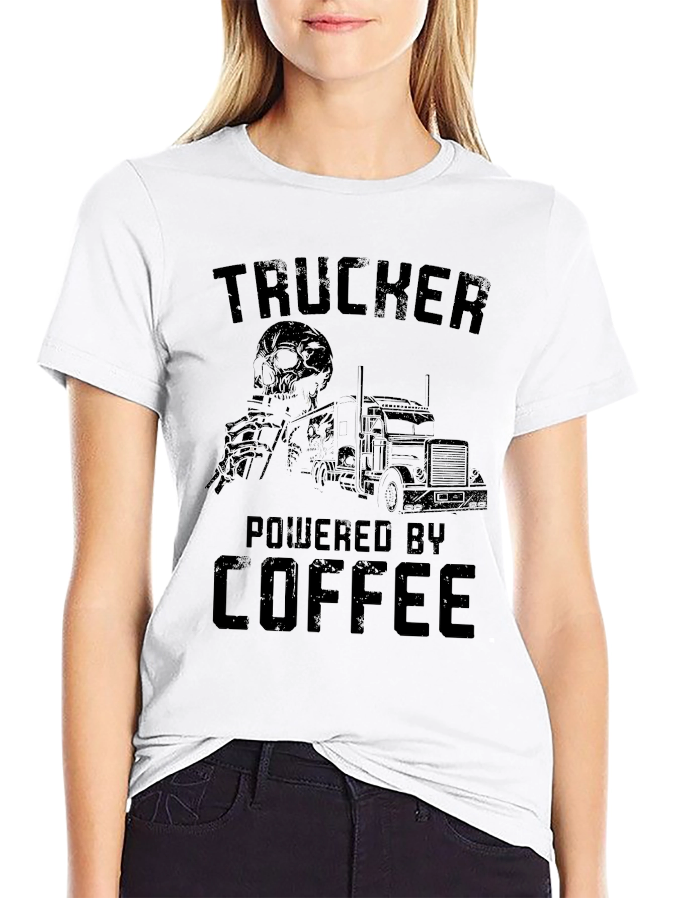 Trucker Powered by Coffee Graphic T-Shirt