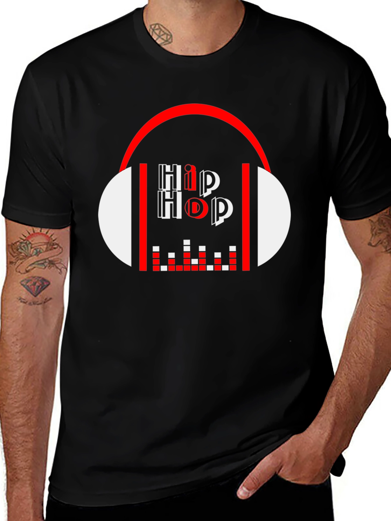 Hip Hop Graphic Tee - Black Cotton Blend