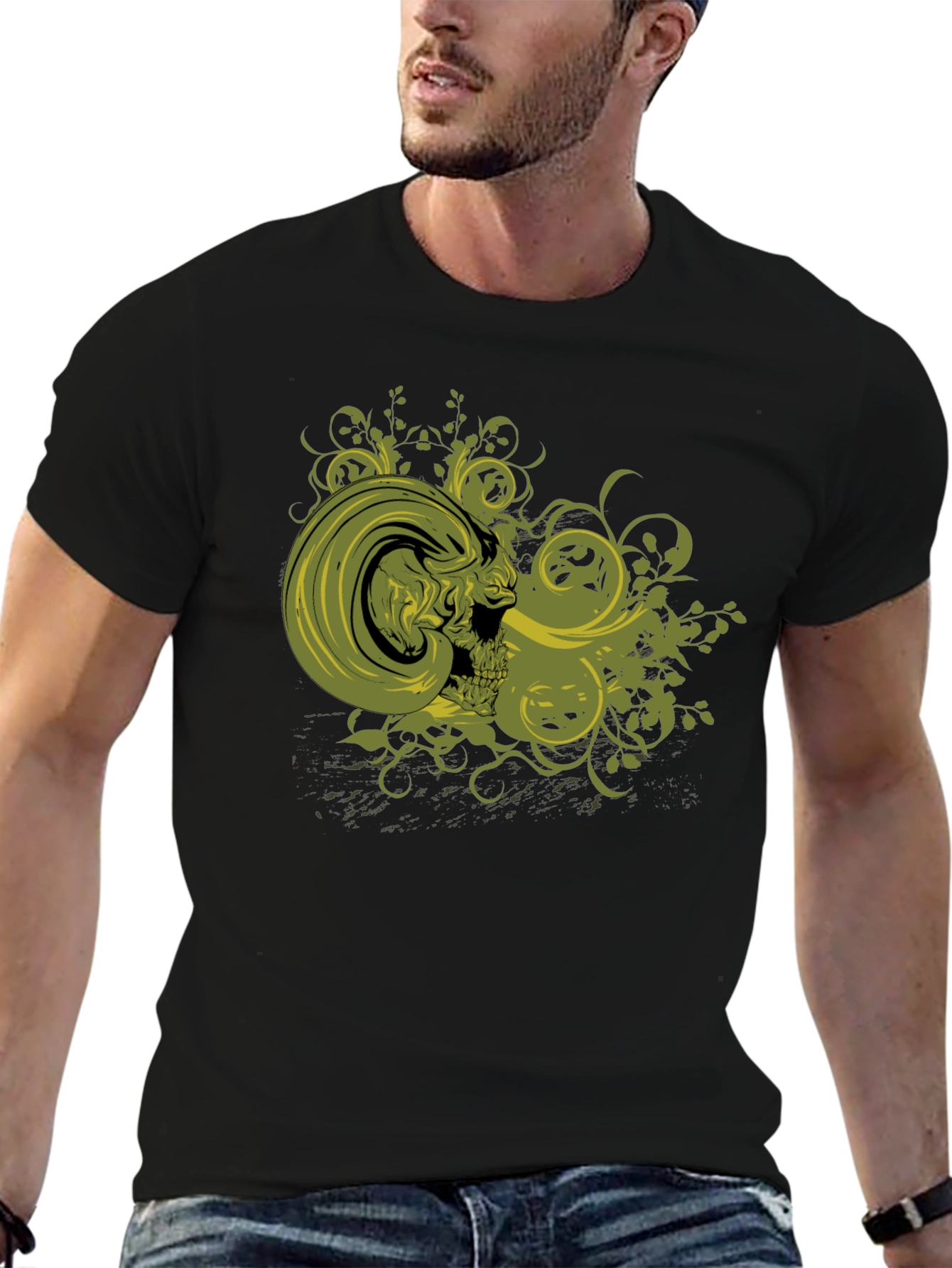 Skull & Vines Graphic Print Black T-Shirt