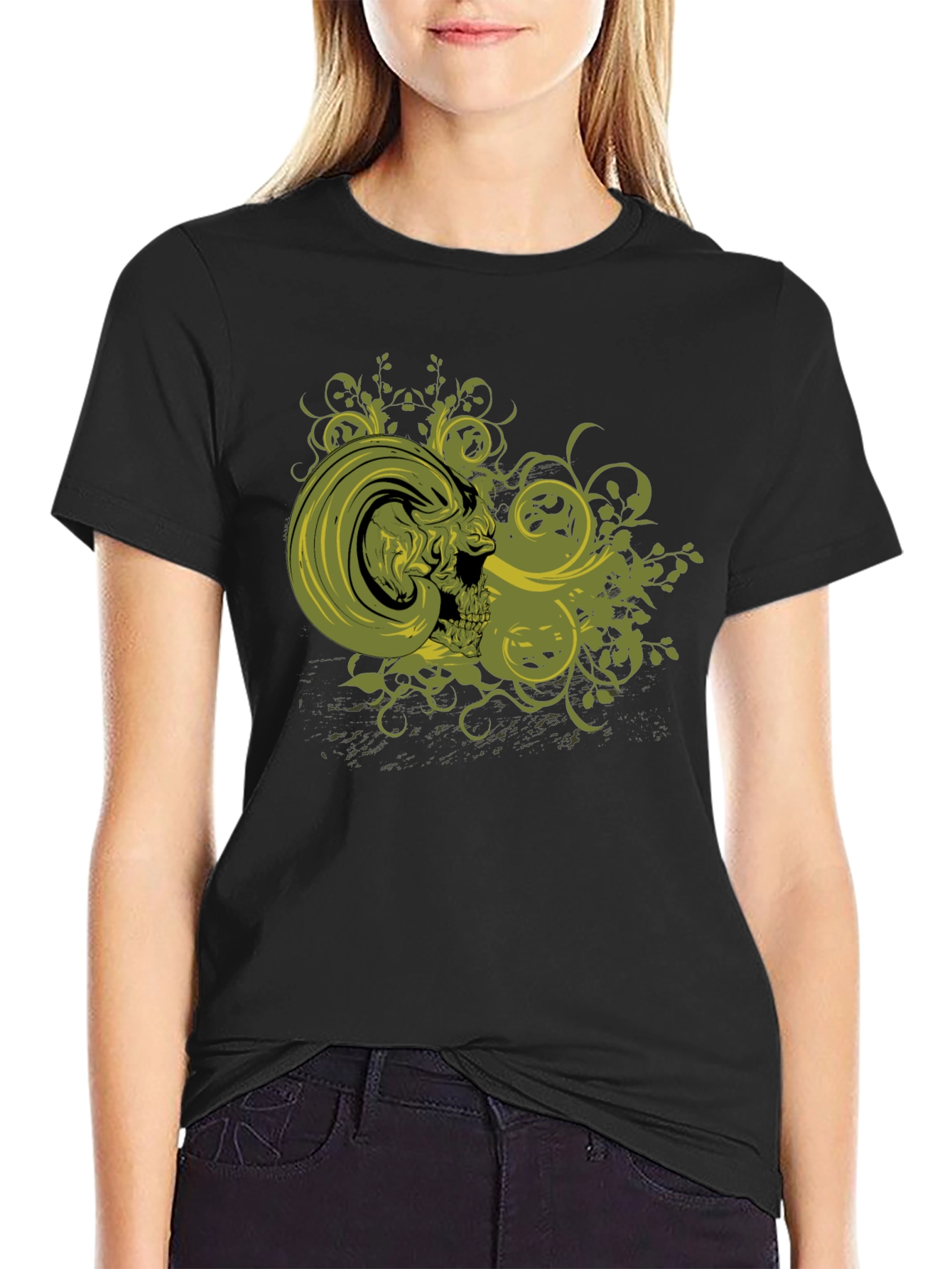 Skull & Vines Graphic Print Black T-Shirt