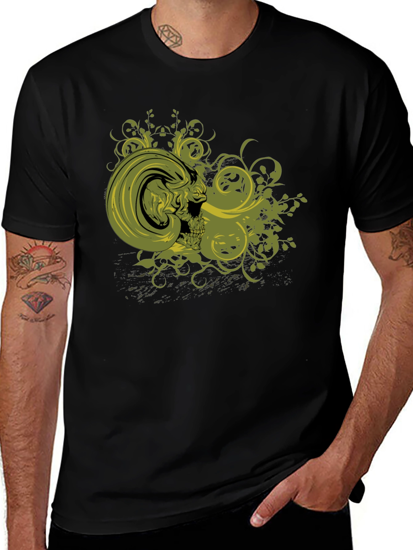 Skull & Vines Graphic Print Black T-Shirt