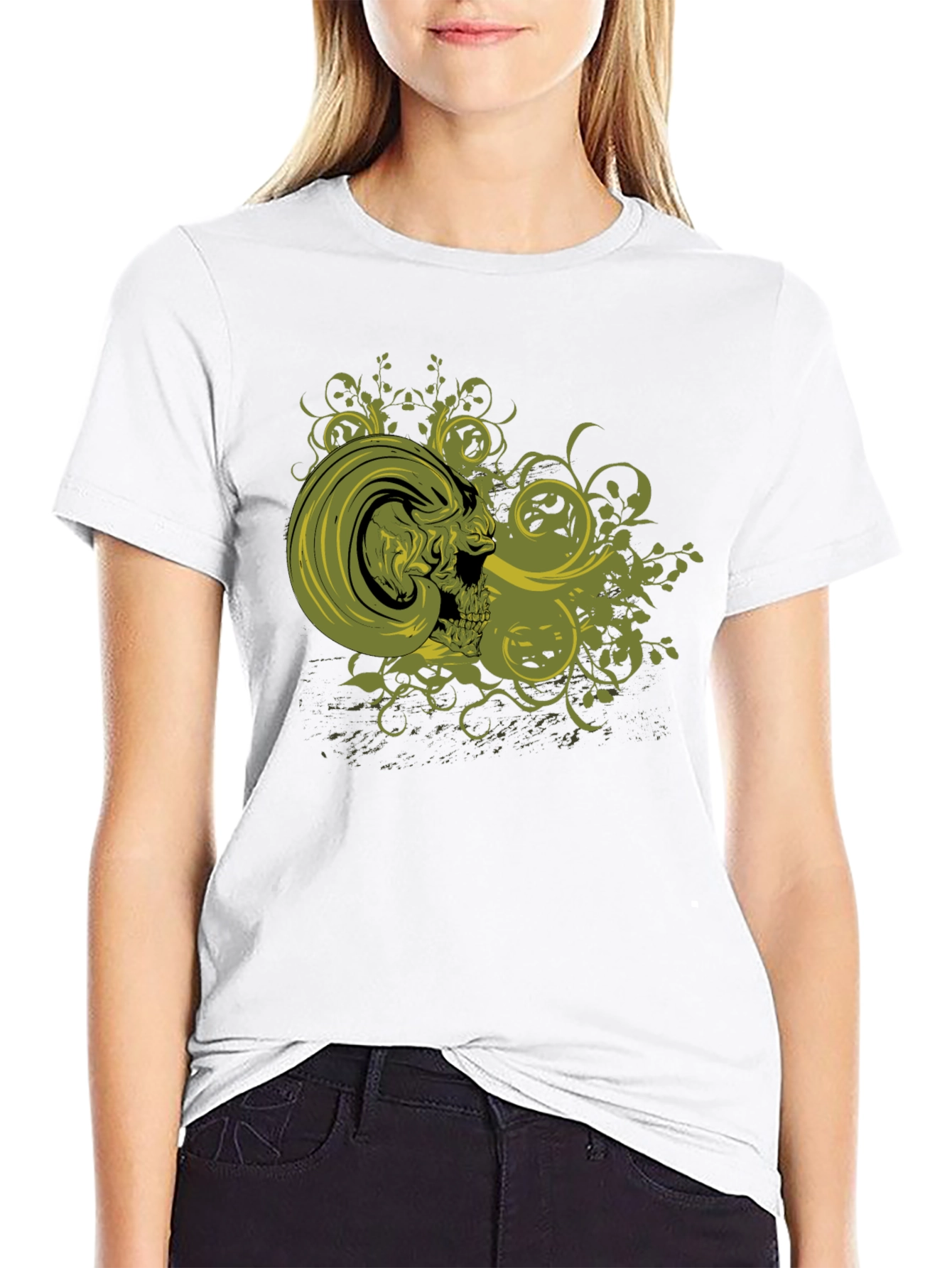 Skull & Vines Graphic Print Black T-Shirt