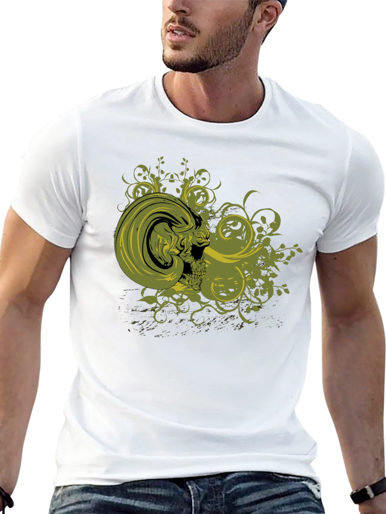 Skull & Vines Graphic Print Black T-Shirt