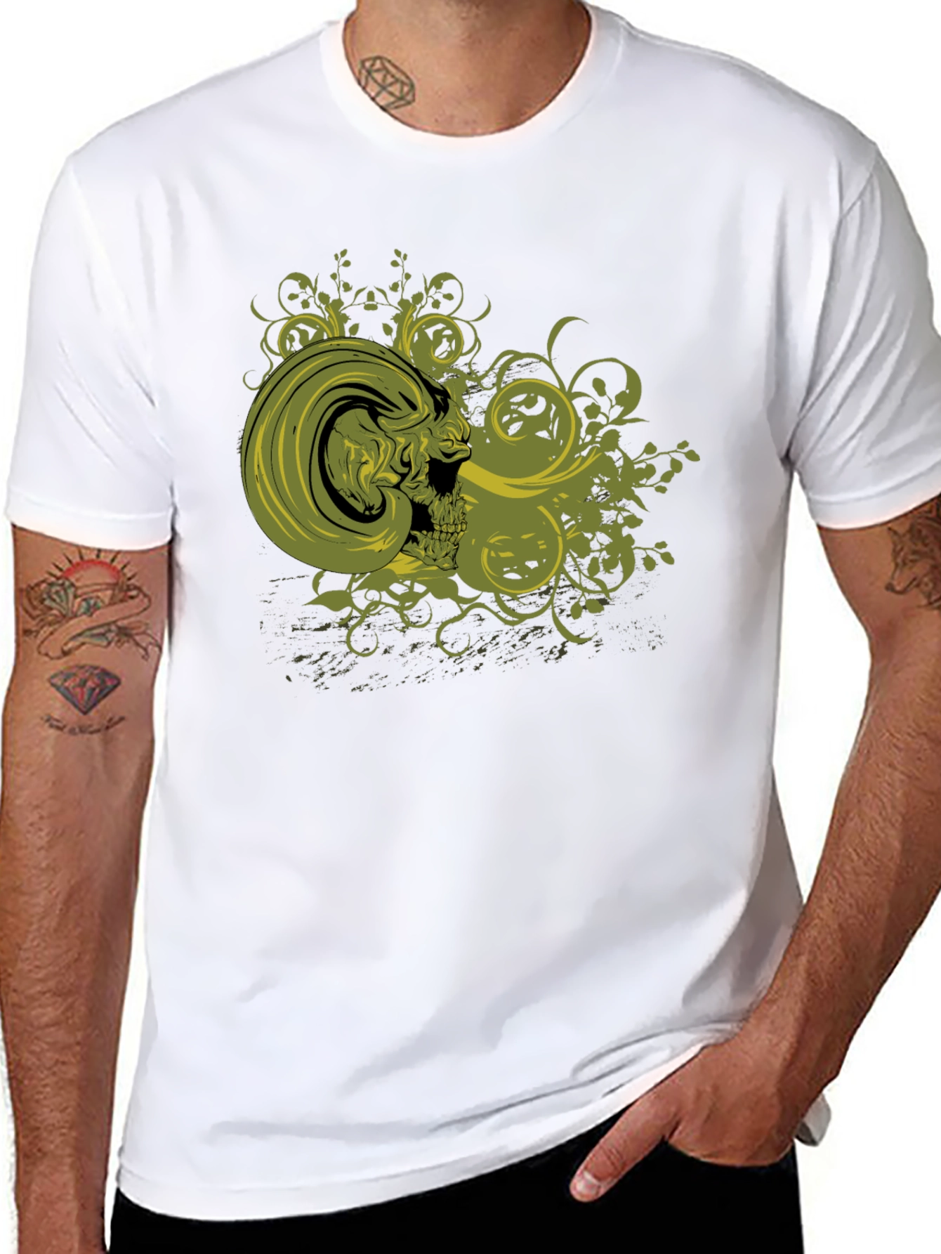 Skull & Vines Graphic Print Black T-Shirt